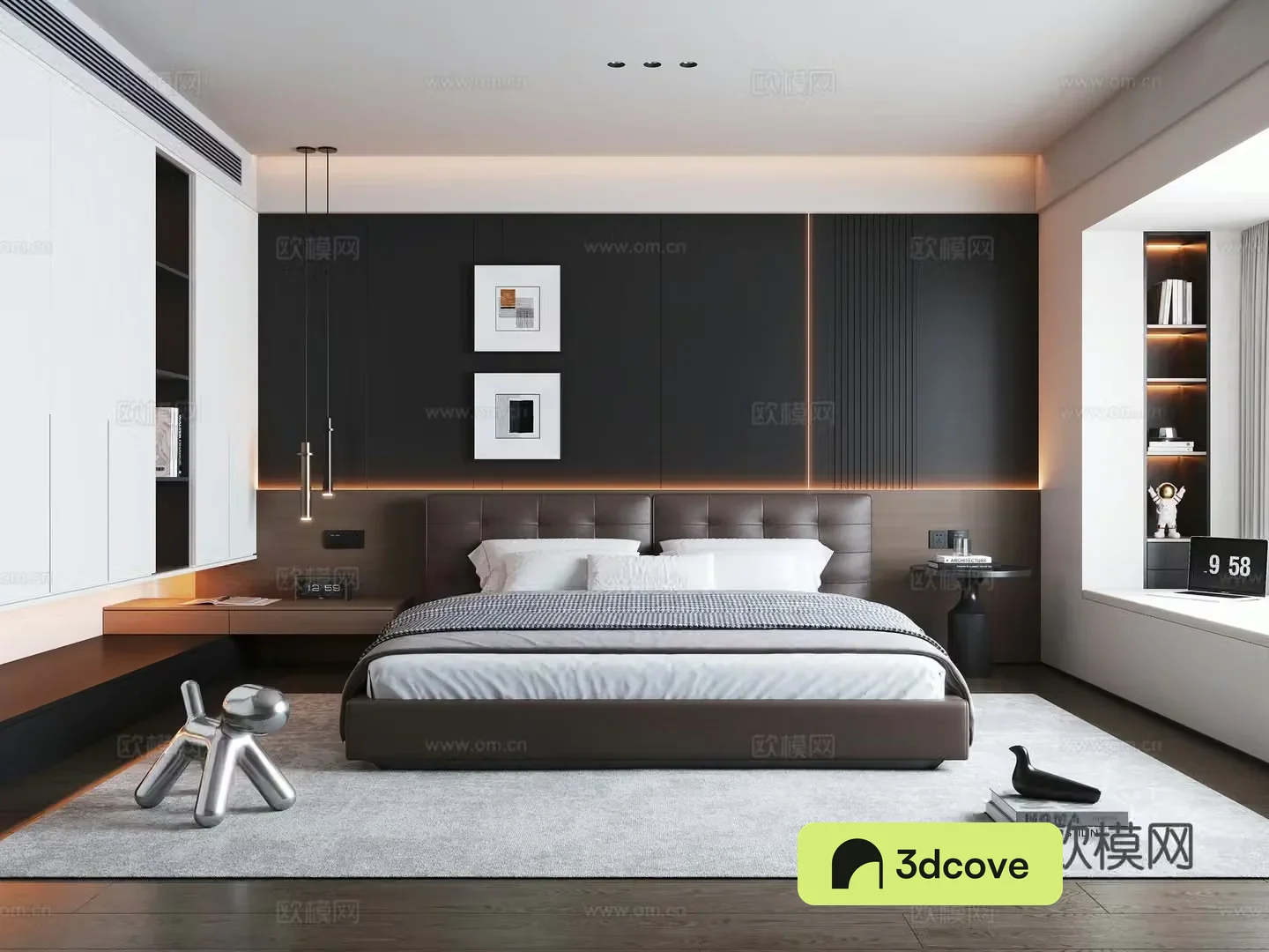 Italian light luxury home bedroom Italian light luxury double bed side table wardrobe bedside chandeliers Bedroom