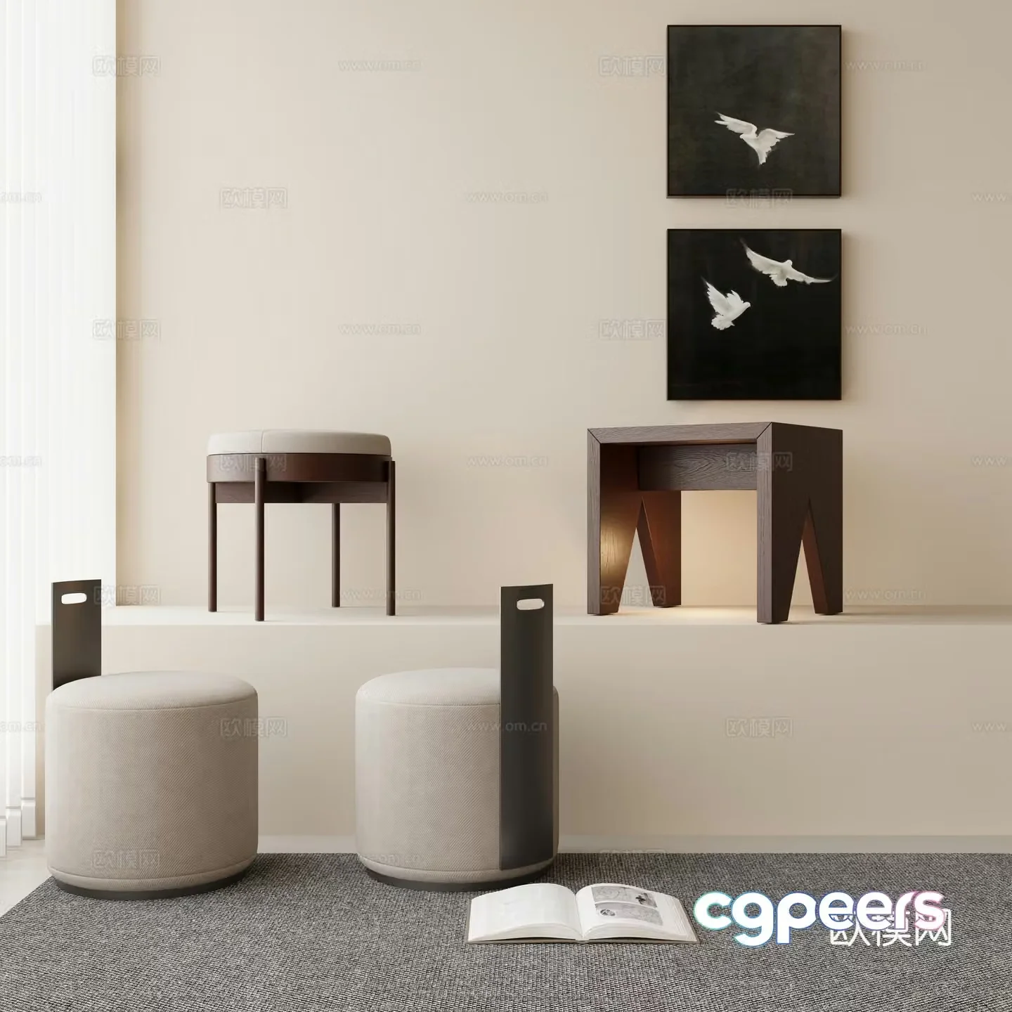 Stool round stool sofa stool low stool 3d model