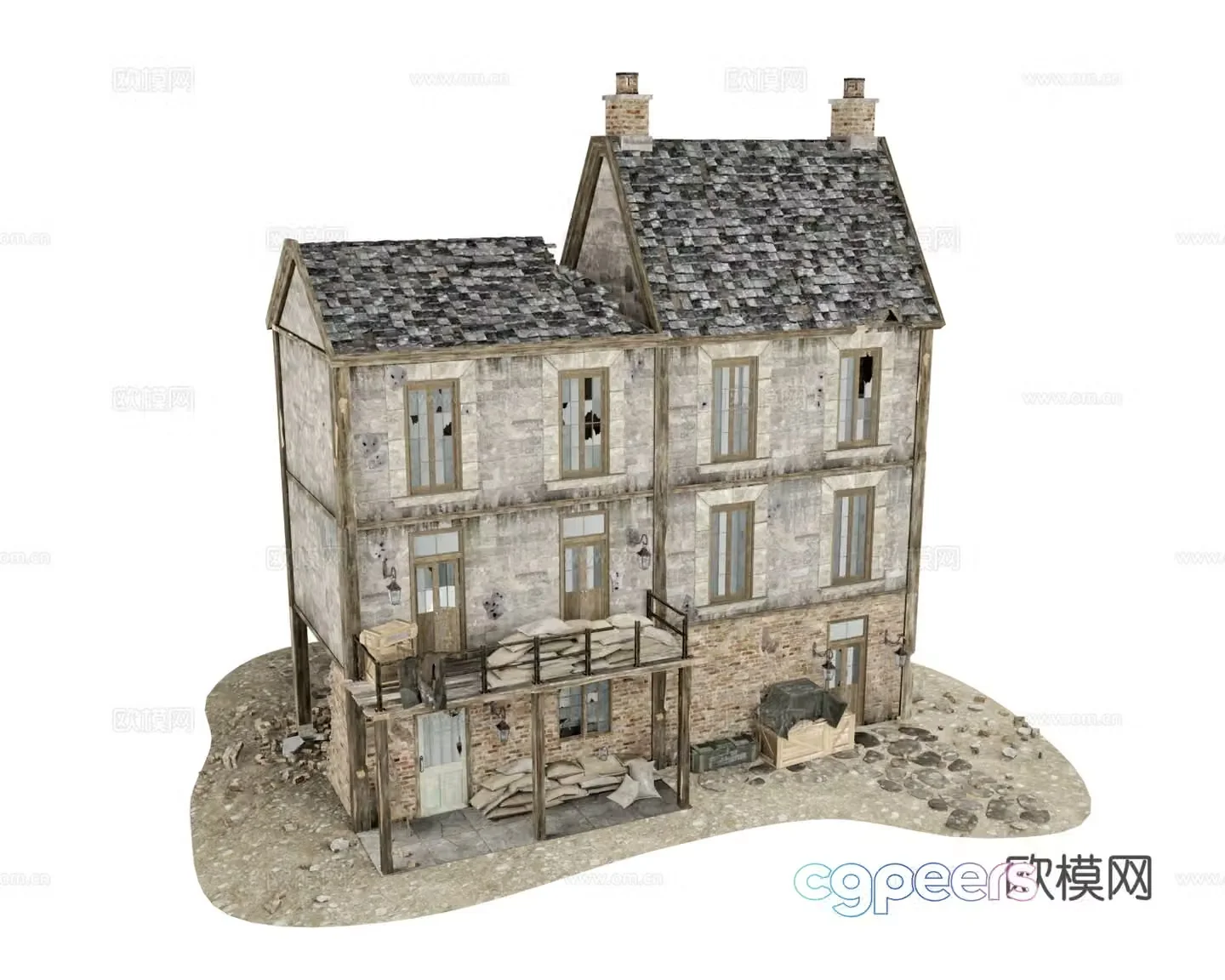 Residential Building Broken Residential Building 3D Model