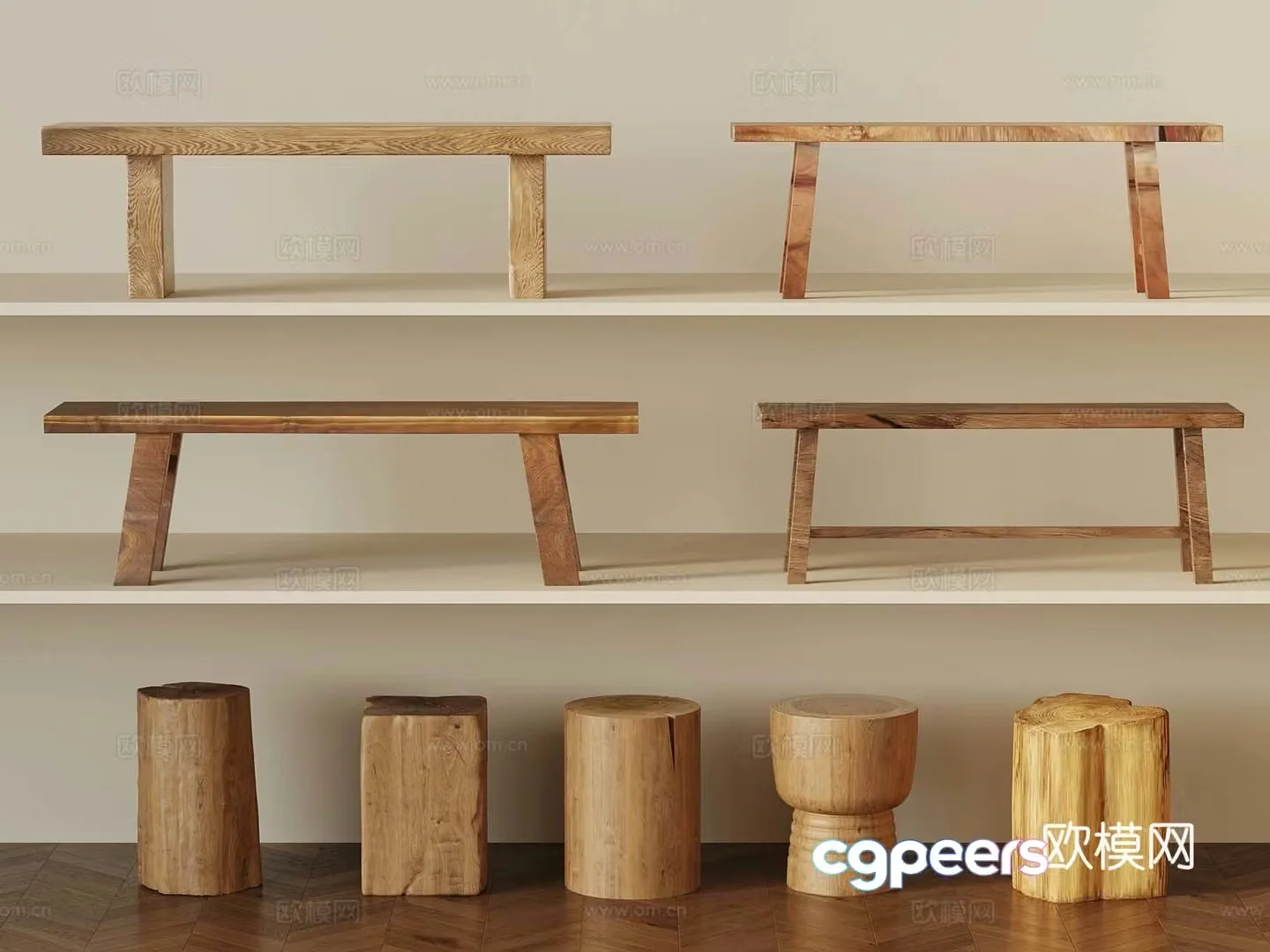 New Chinese stool bench round stool wood 3d model