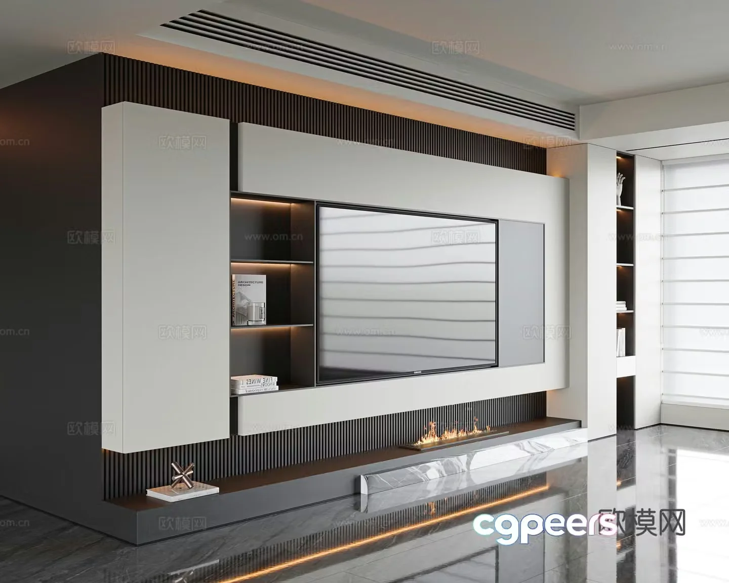 Italian TV background wall Hanging TV background wall Embedded TV wall Grille TV background wall 3d model