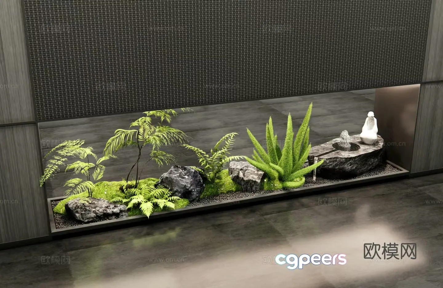 New Chinese interior landscape porch landscaping moss water bowl water scene stone plant landscape 3D model