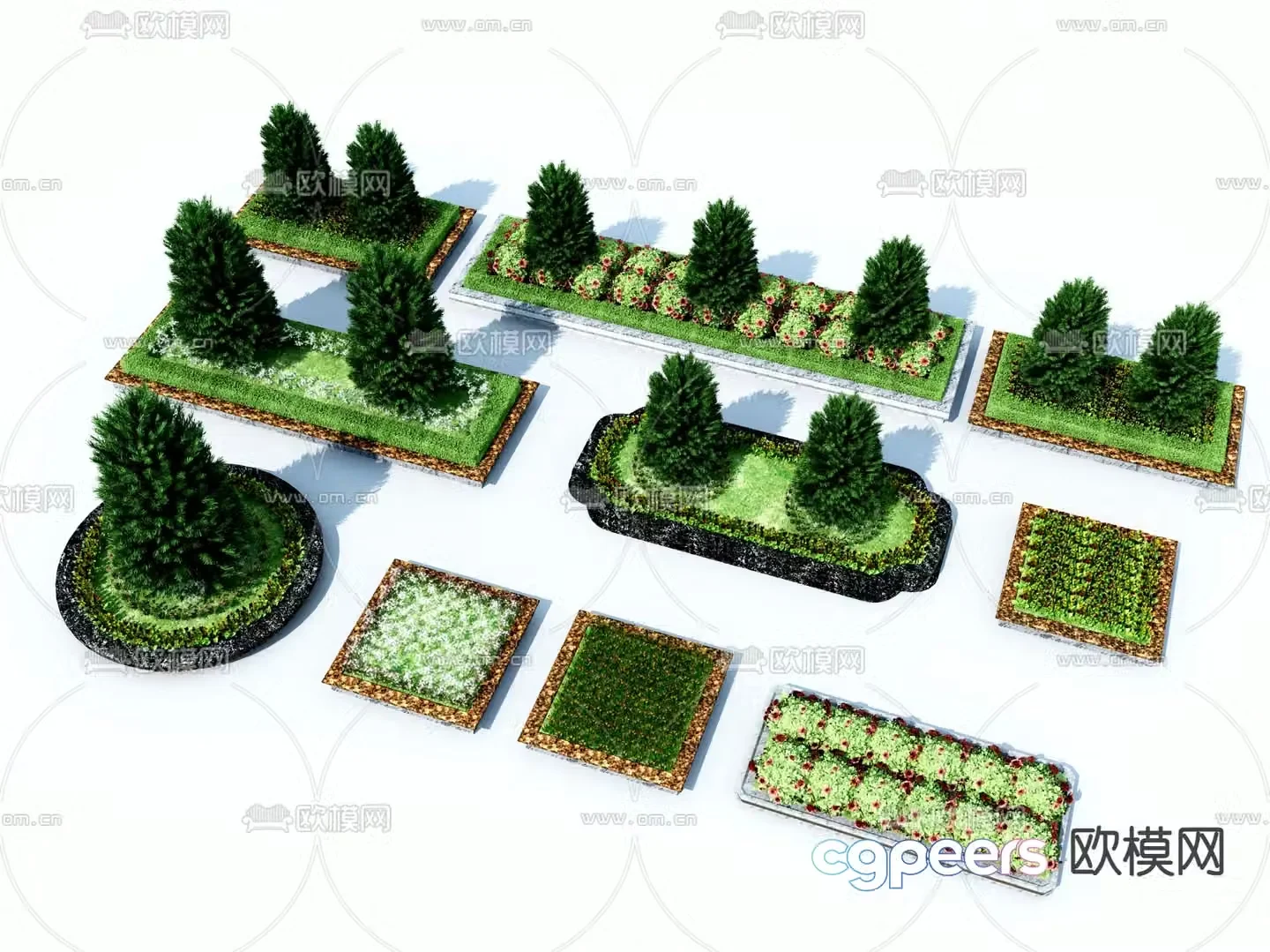 Modeling shrub hedge green belt flower bed 3d model