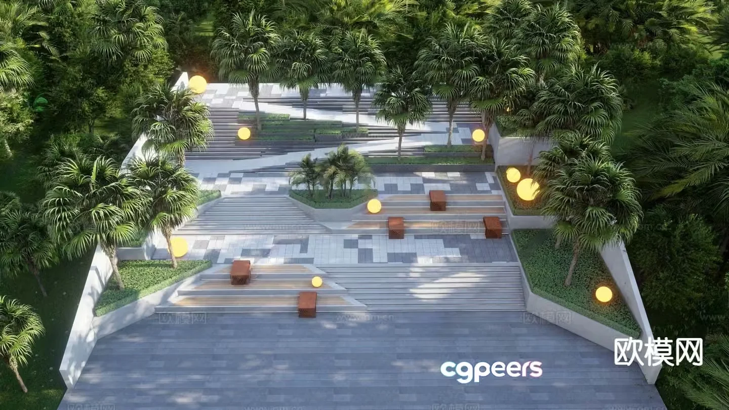 Modern steps landscape landscape chair commercial street sunken steps 3d model