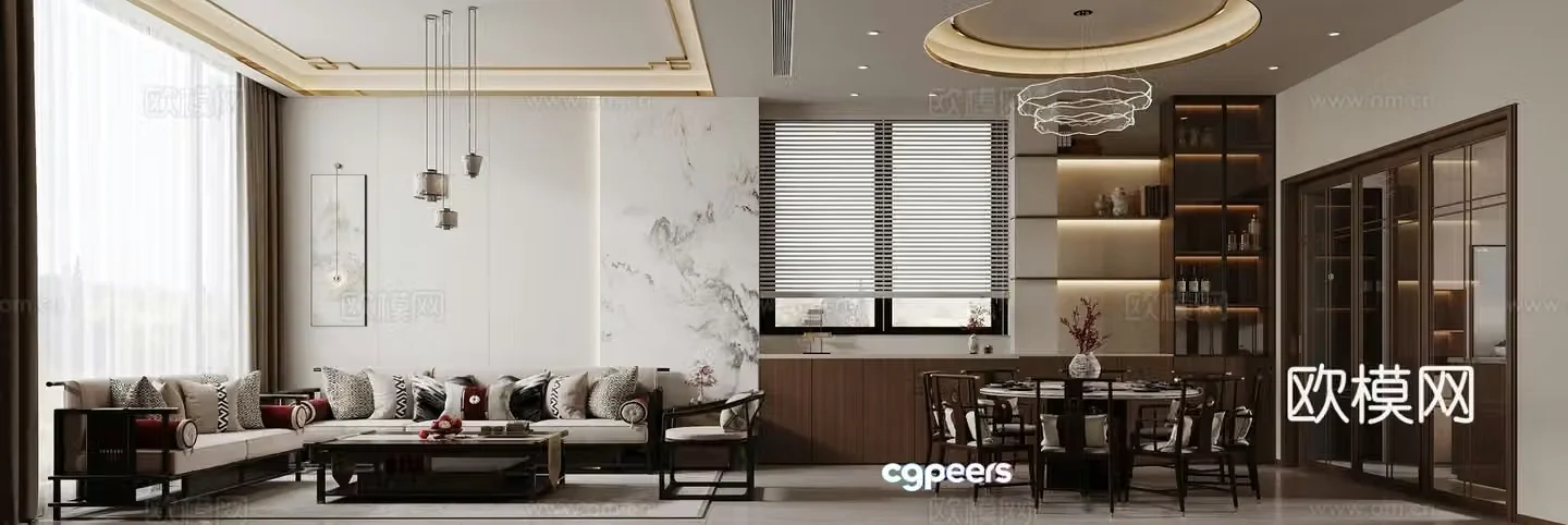 New Chinese style living and dining room 3D model