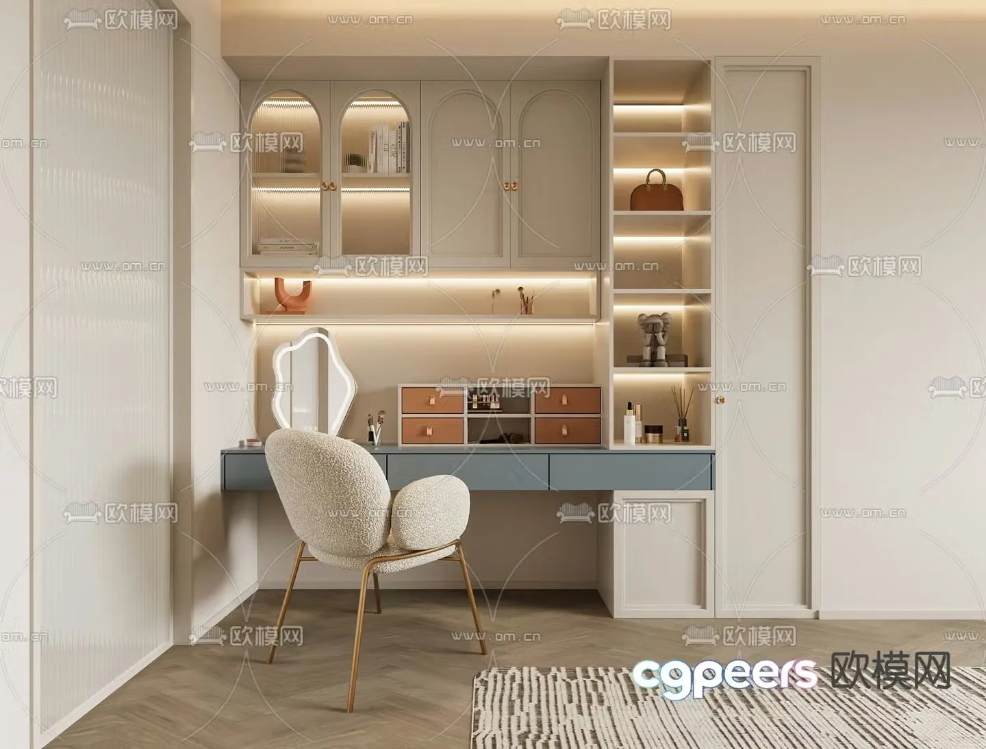 Cream style dressing table dressing table 3d model