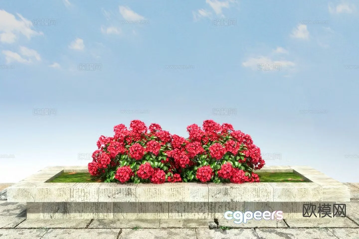 Vine-shaped shrub leaves and flowers 3d model