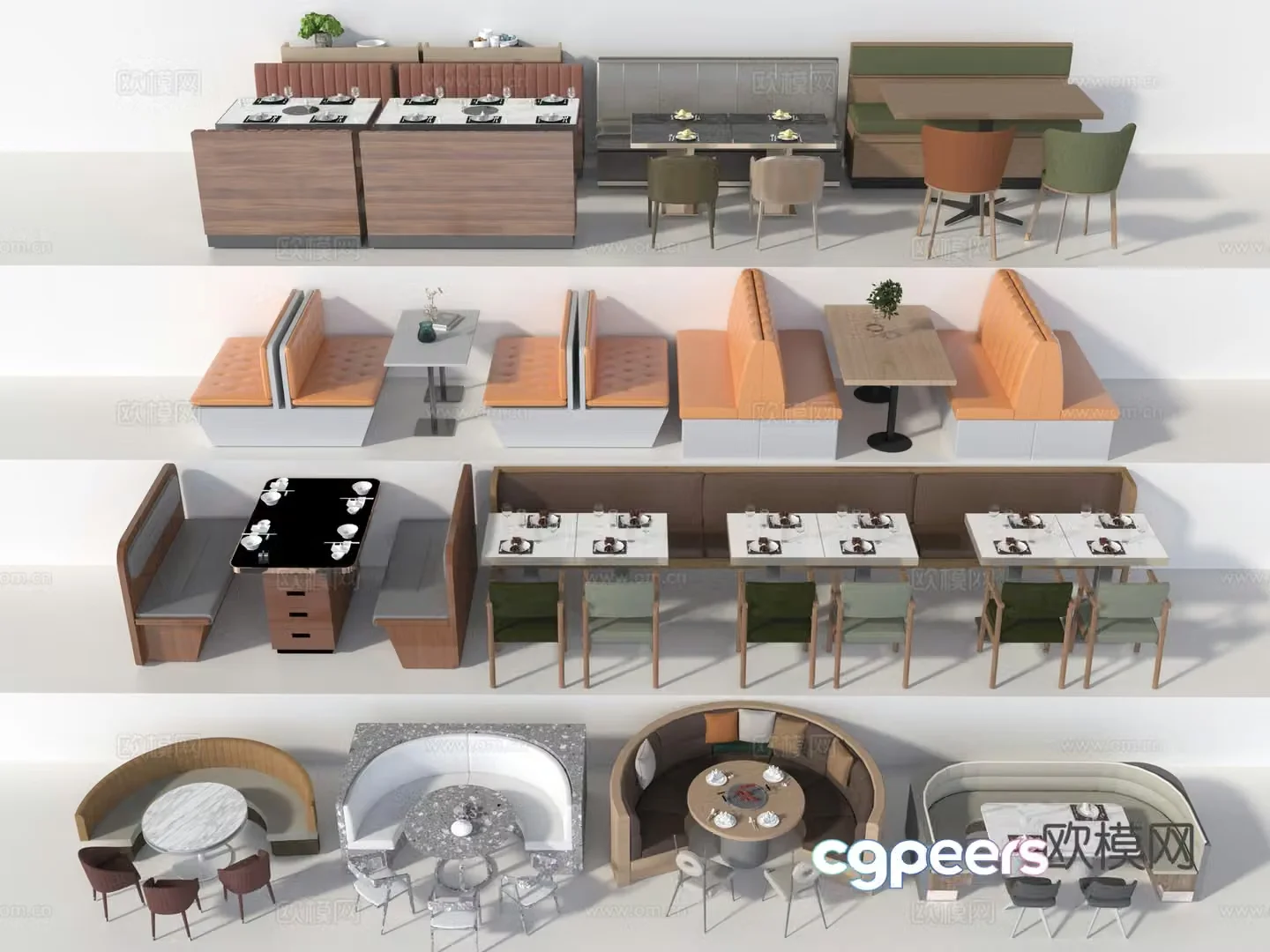 Restaurant booth dining table and chair 3d model