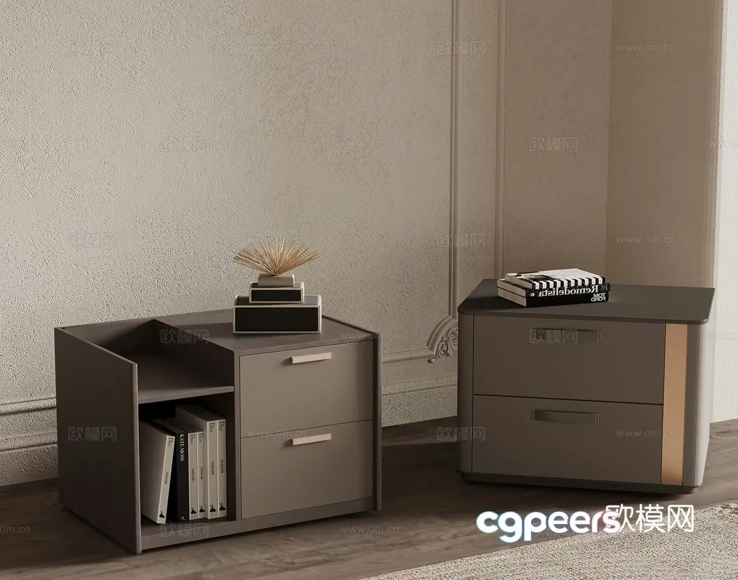 Modern bedside table ornaments books 3d model