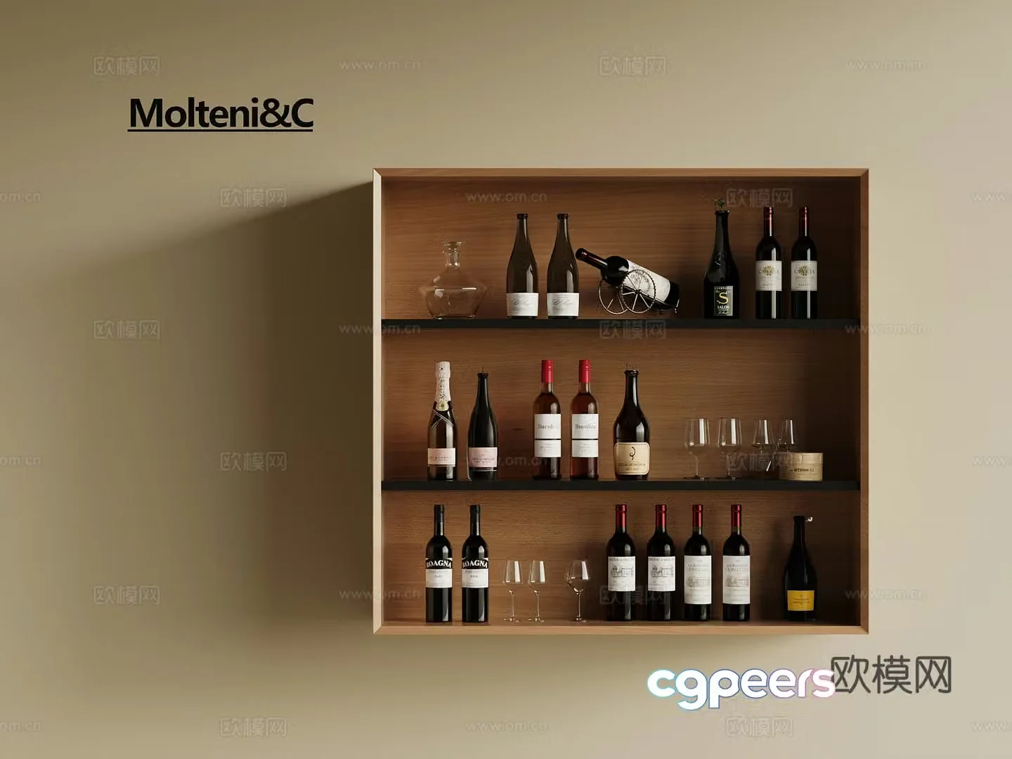 Modern wine rack wooden wine rack red wine glass red wine 3d model