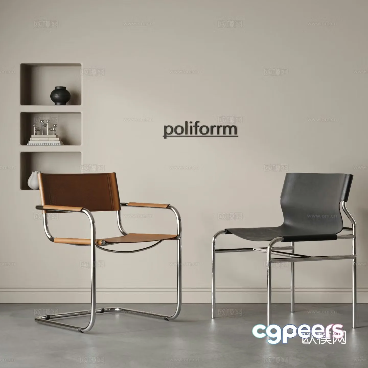 Medium style dining chair combination modern single chair casual chair leather chair stainless steel chair Bauhaus 3d model