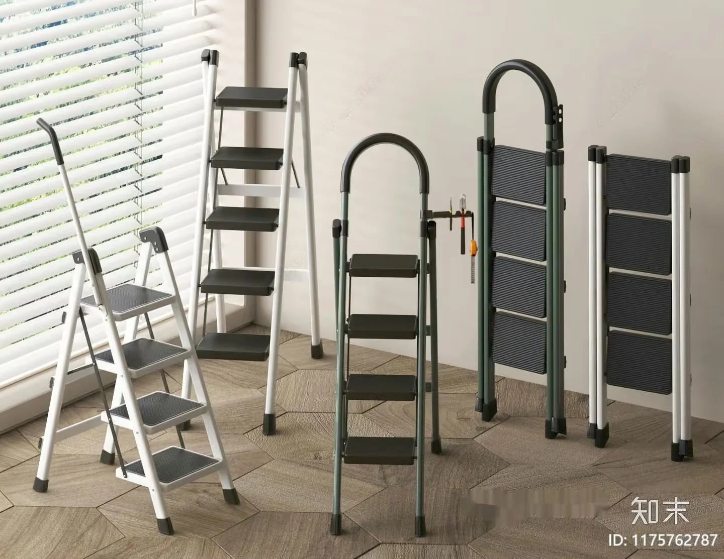 The Main Subject Is A Set Of Ladders Characterized By Their Metal Construction 3D Model – 16233 – VRAY Render