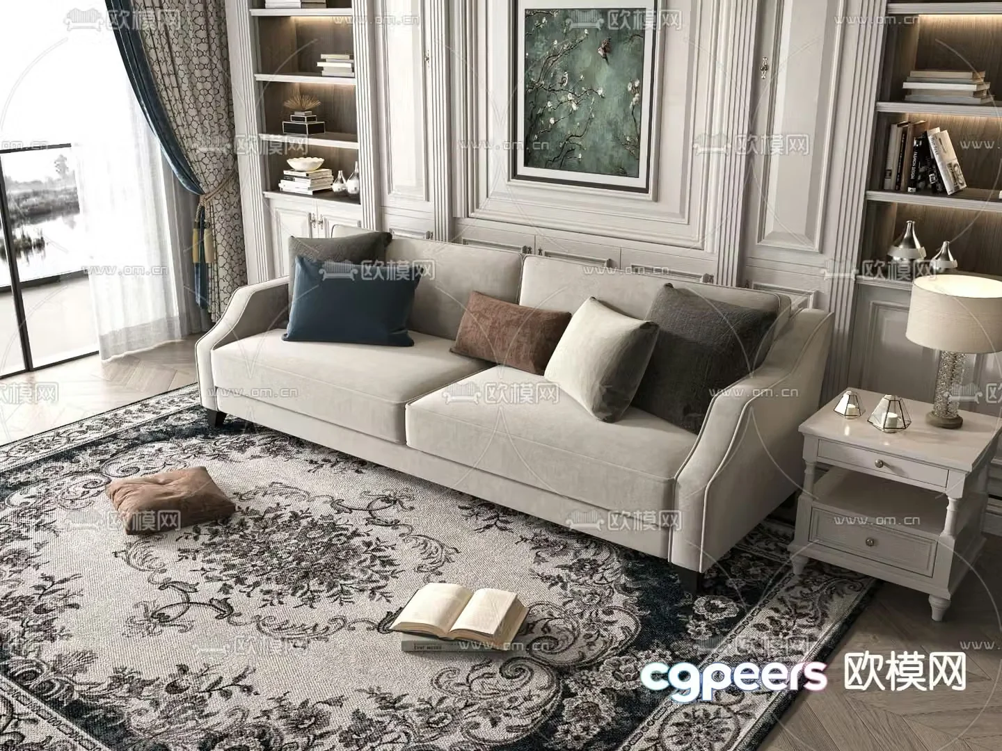 Double sofa upholstered sofa 3d model