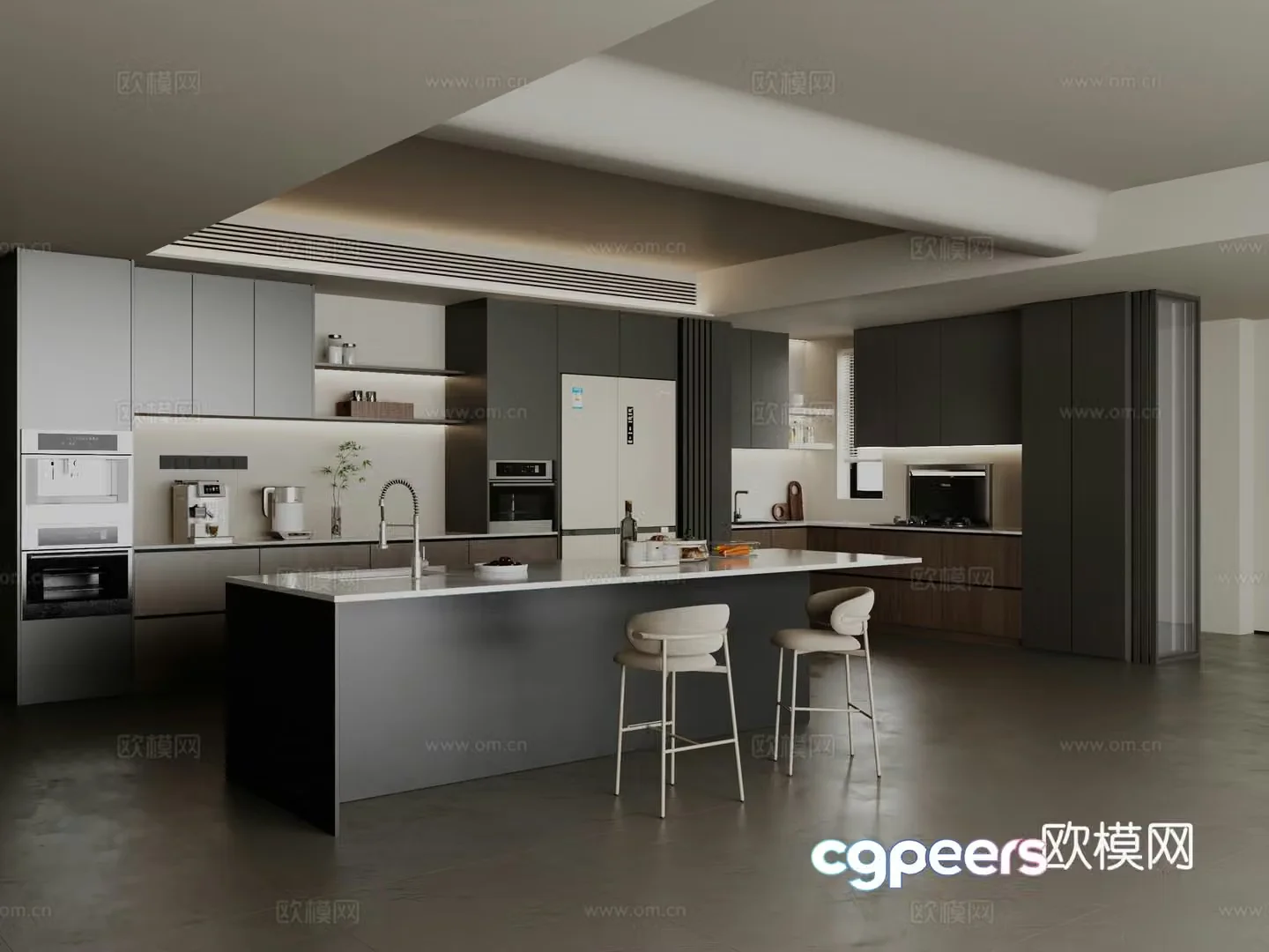 Italian kitchen modern kitchen open kitchen island kitchen bar kitchen black white gray 3D model