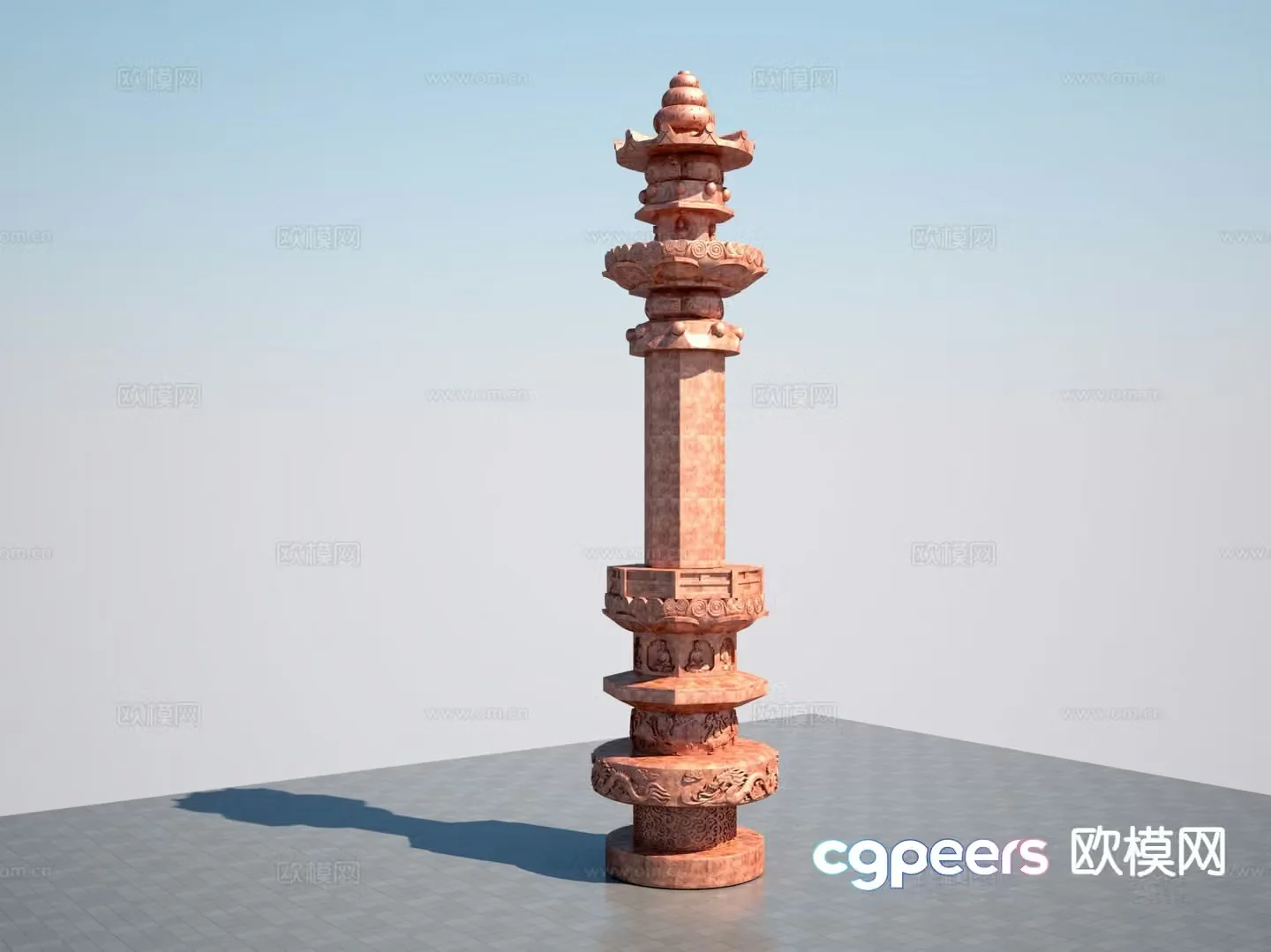 Ancient pagoda sutra building sculpture 3D model