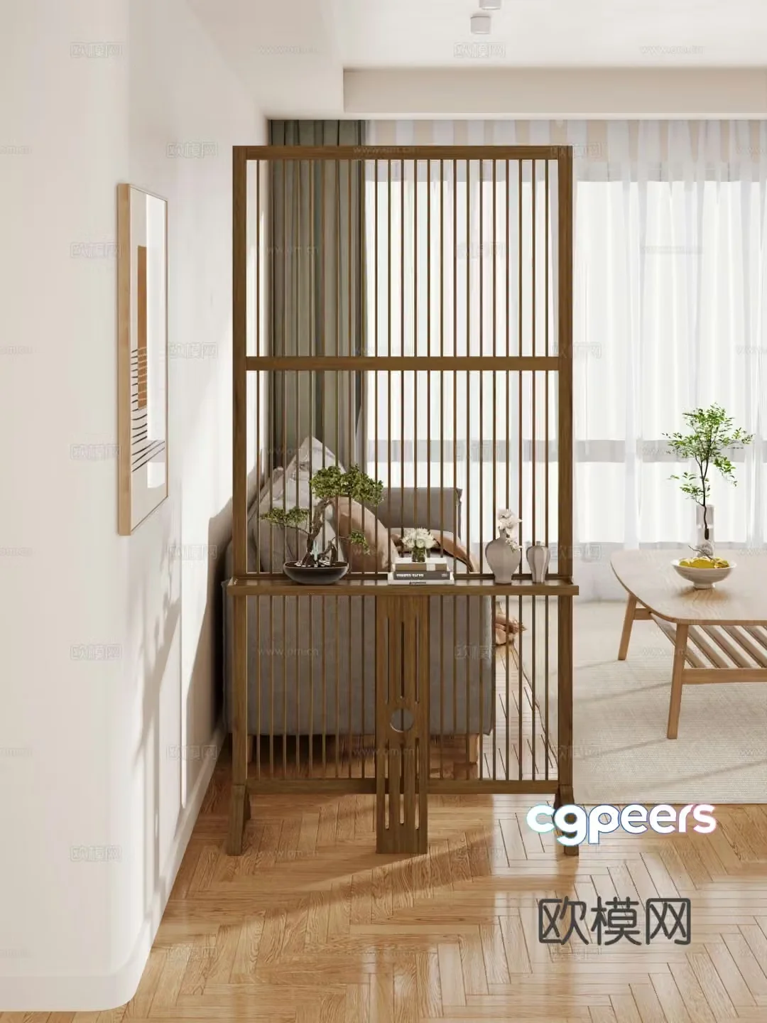 New Chinese style storage rack Bogu shelf partition 3D model