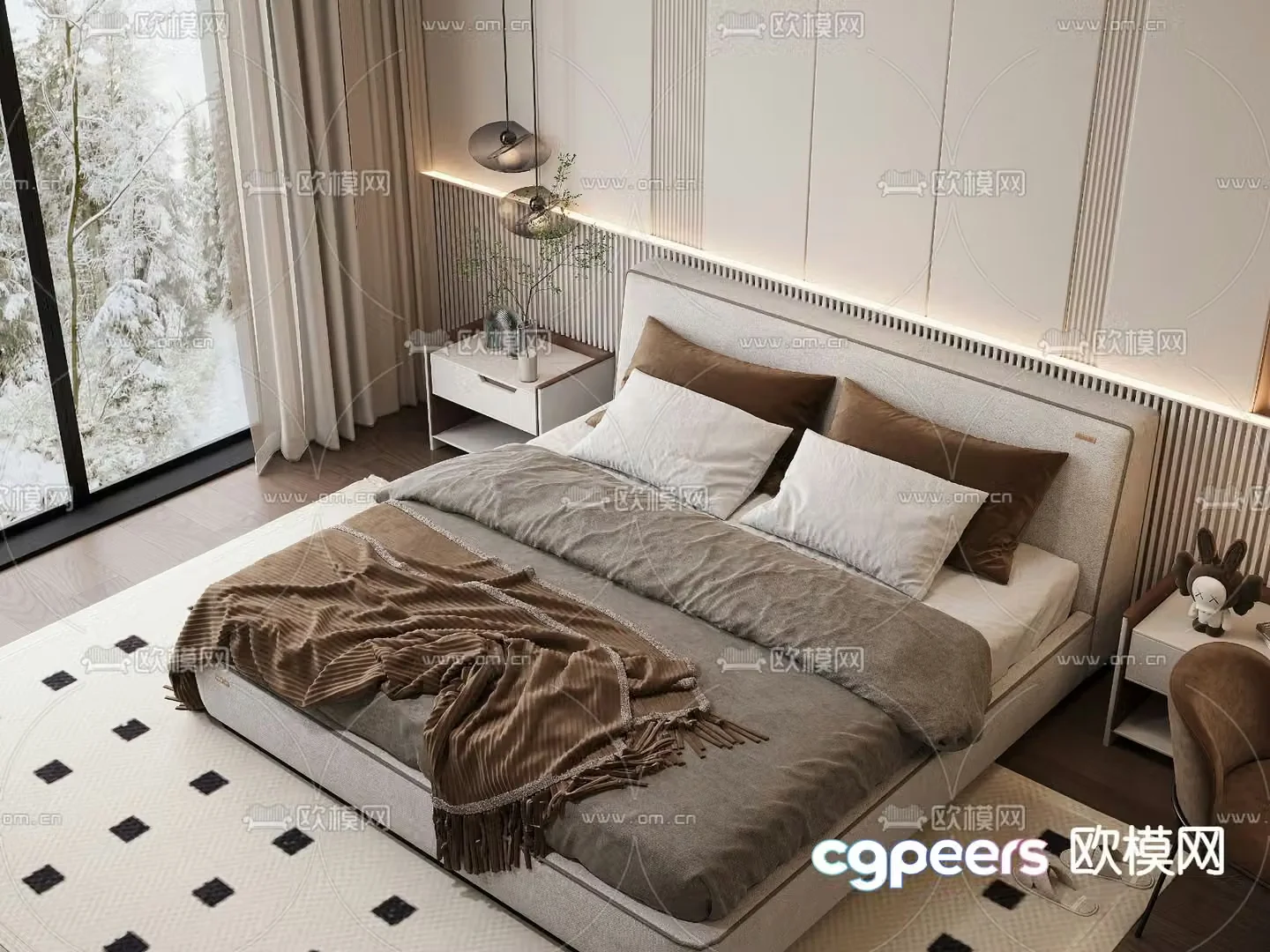 Modern double bed 3d model