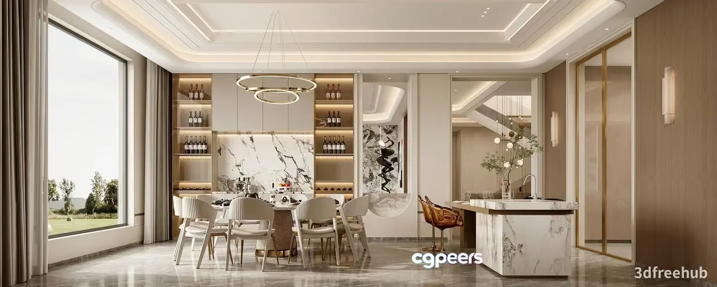 Modern Dining Room 3D Model – 19712 – VRAY Render