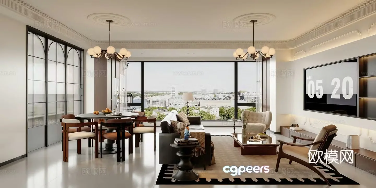 Modern living and dining room 3d model