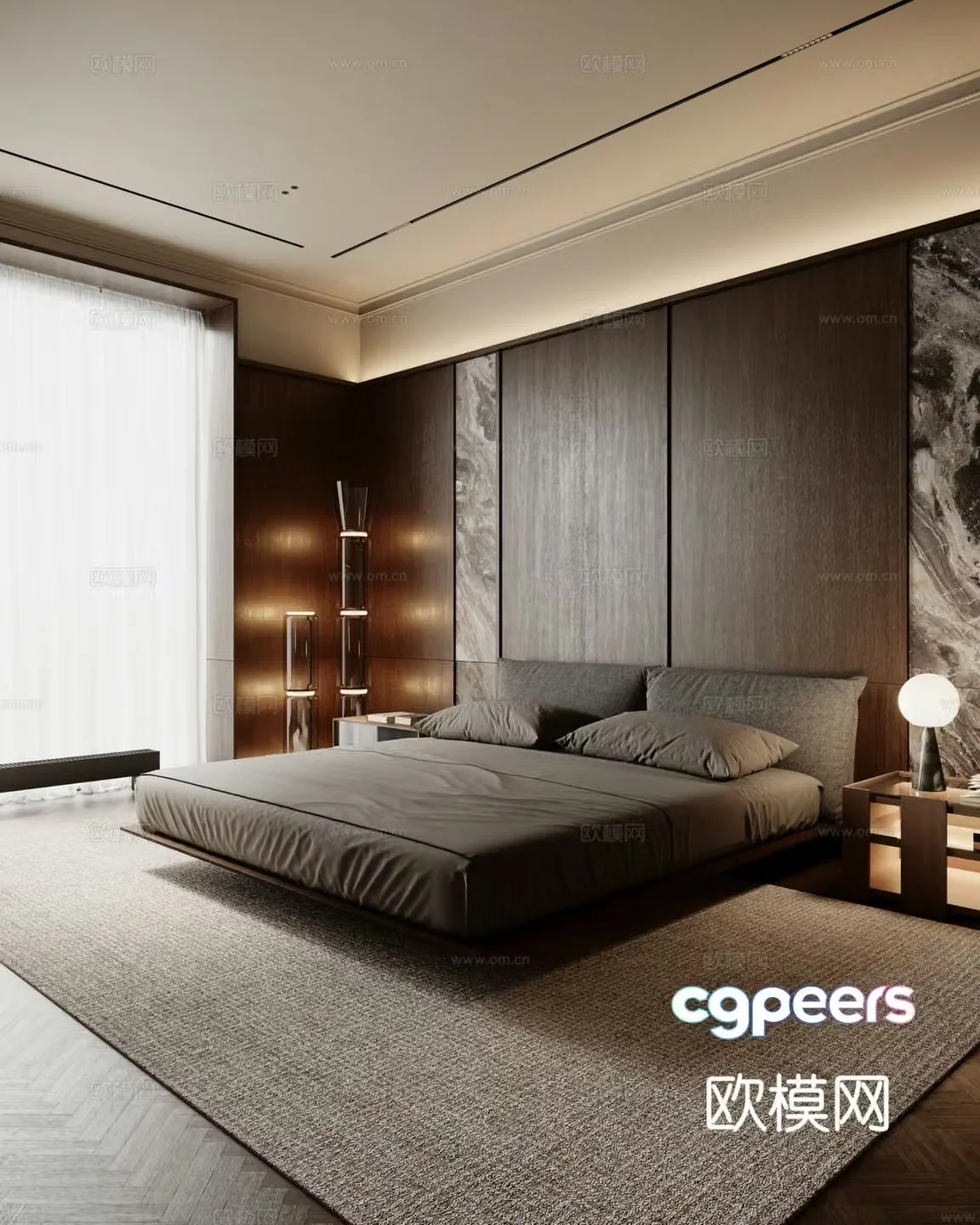 Bedroom Double Bed Tatami Wardrobe Suspension Bed 3D Model