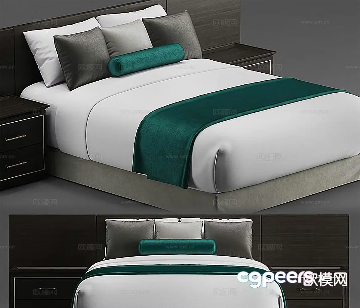 Simple double bed 3d model