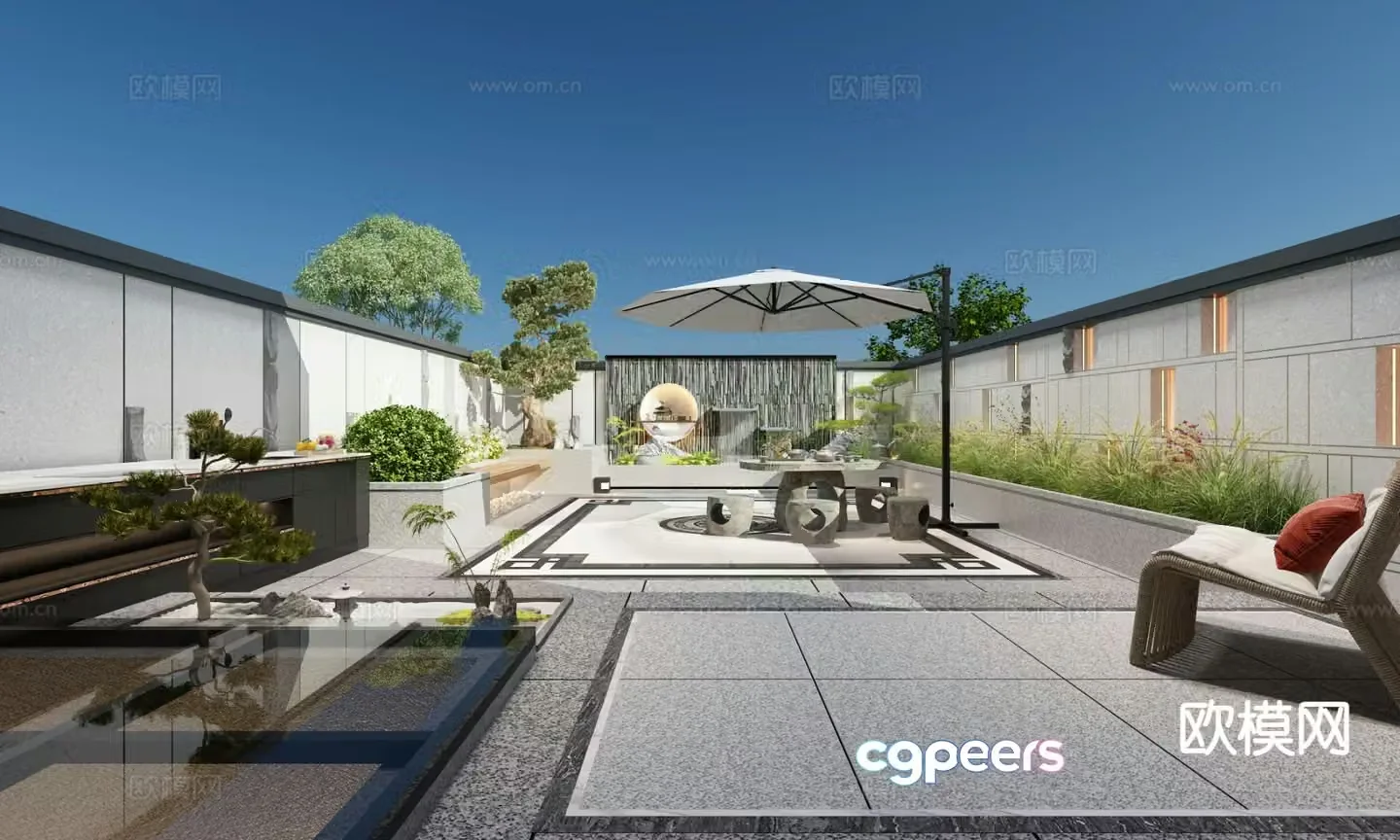 New Chinese style villa courtyard back garden 3D model