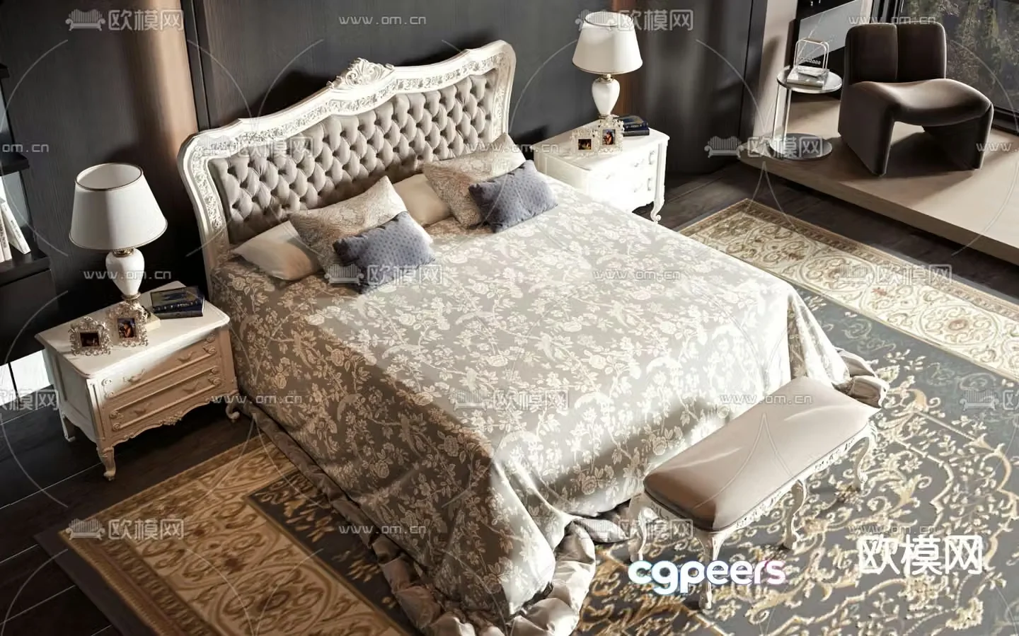 European double bed 3d model