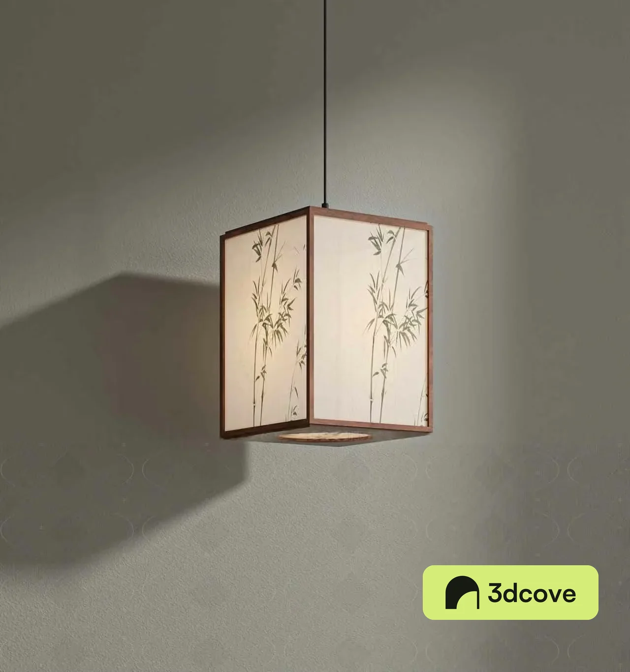 A Square Lamp With Bamboo Design