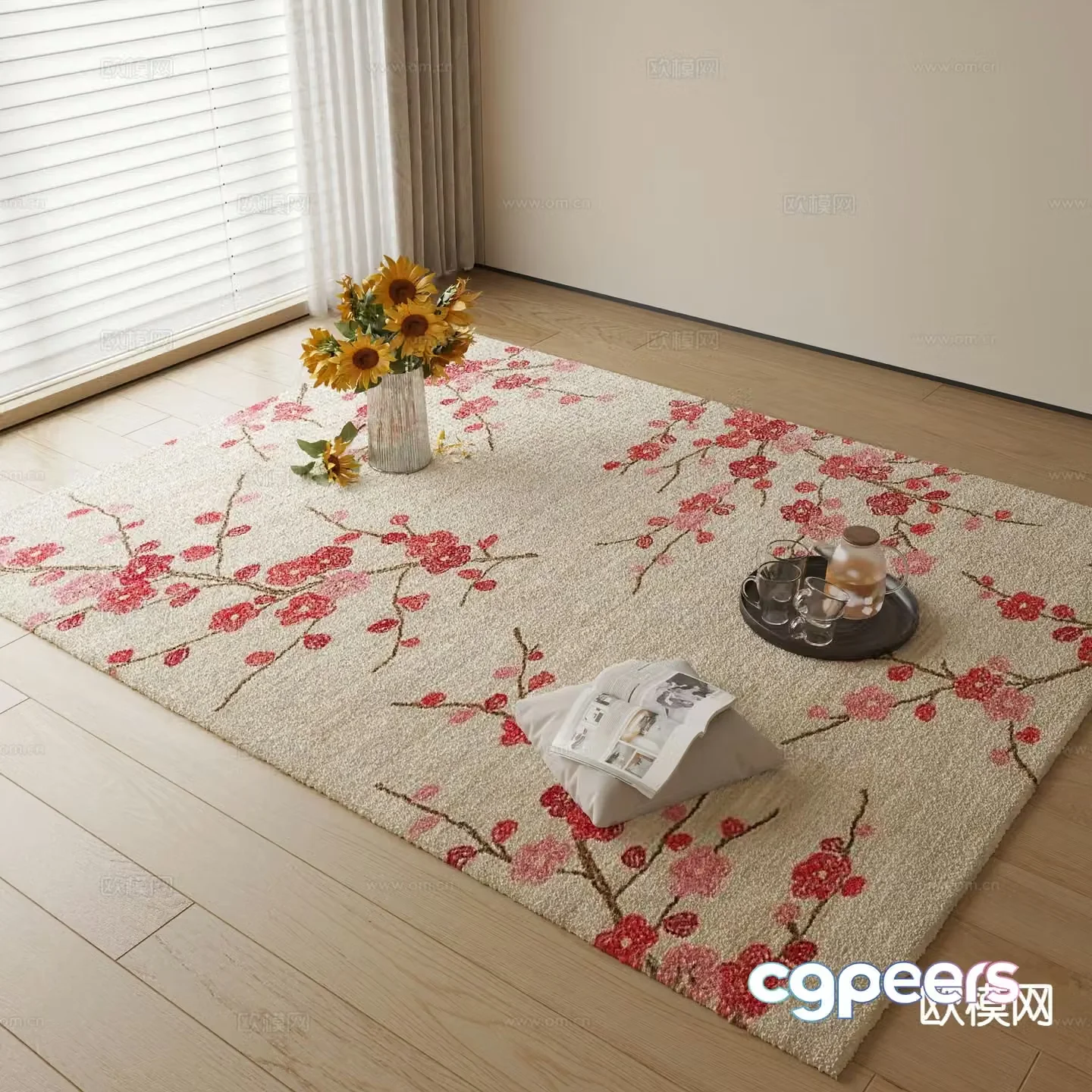 New Chinese style carpet plum blossom carpet 3d model