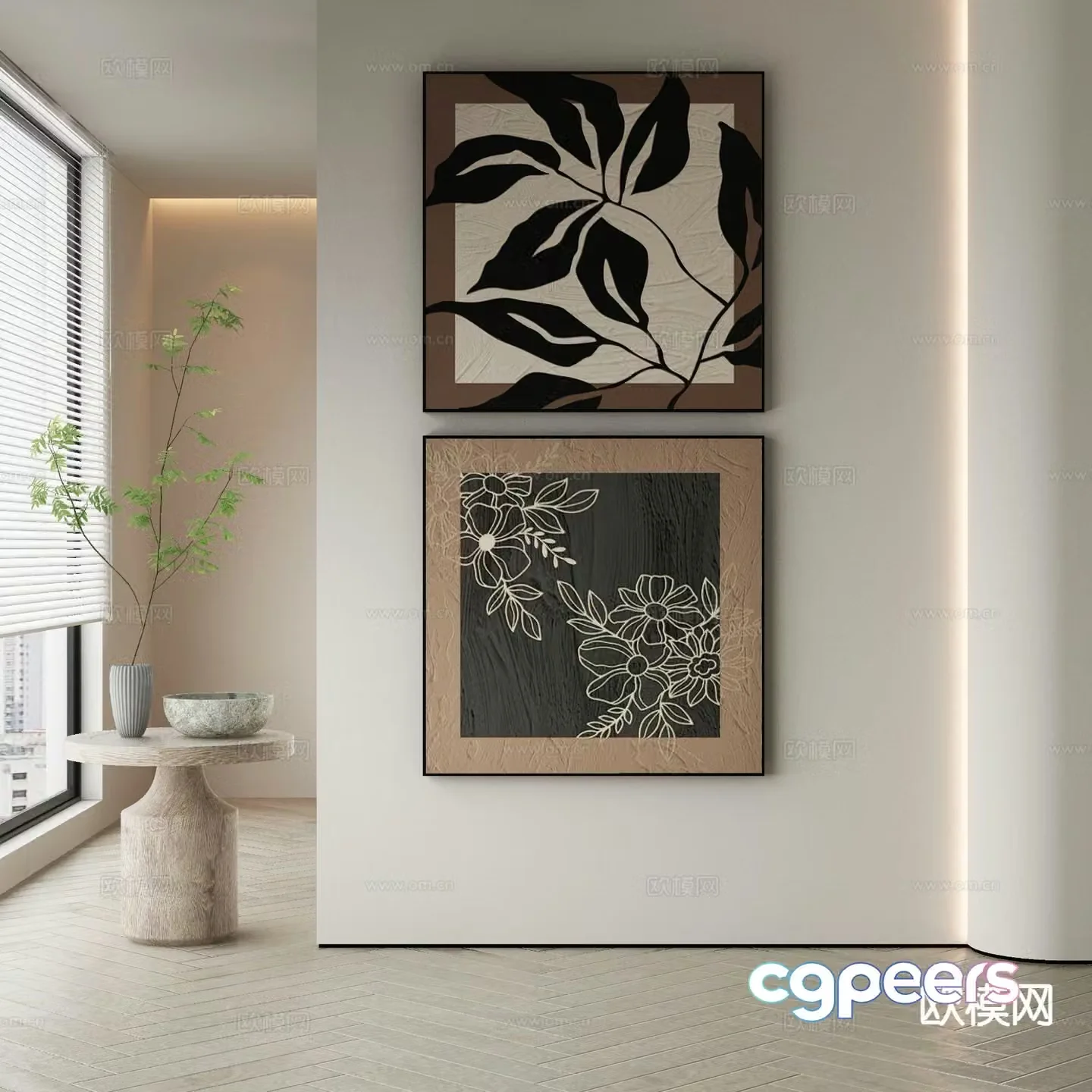 Medieval style decorative painting retro hanging painting combination painting 3D model
