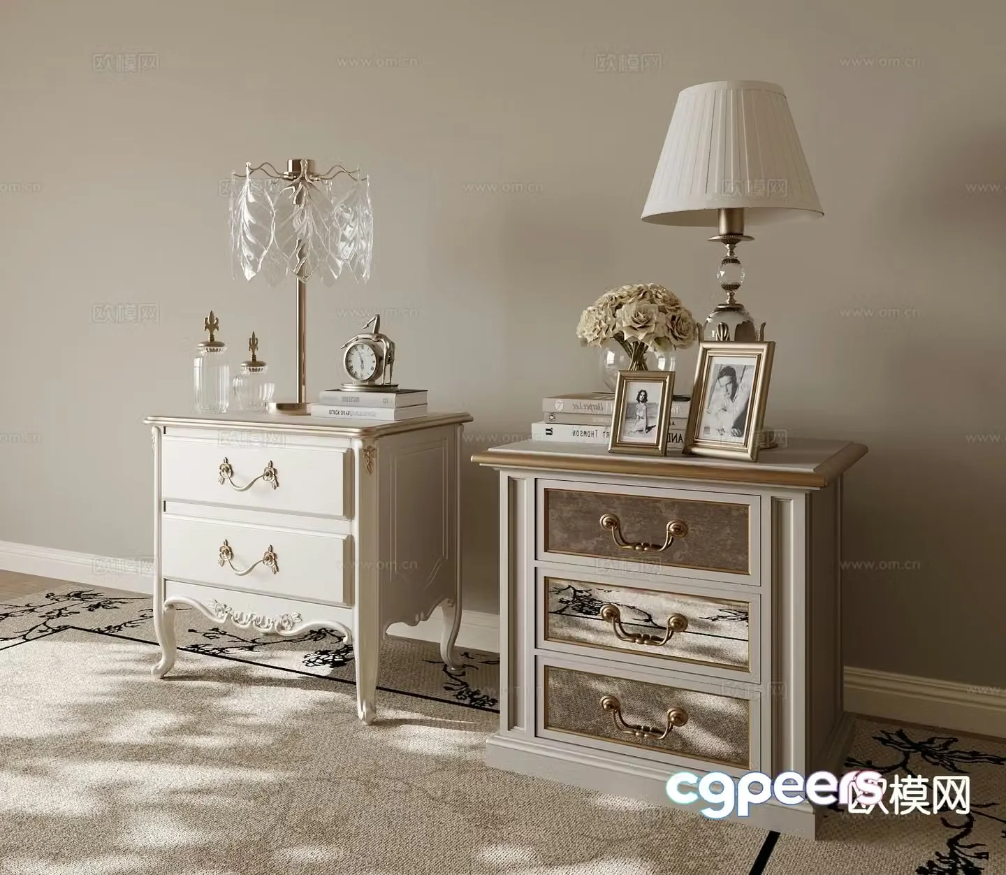 French bedside table 3d model