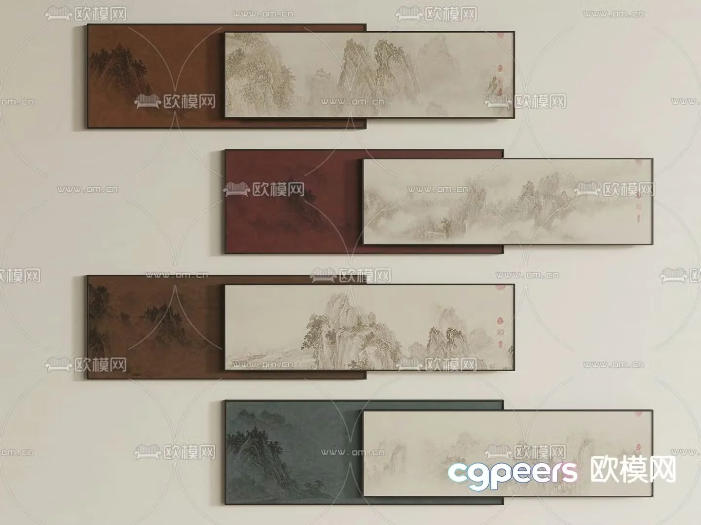 New Chinese style hanging paintings decorative paintings 3D model