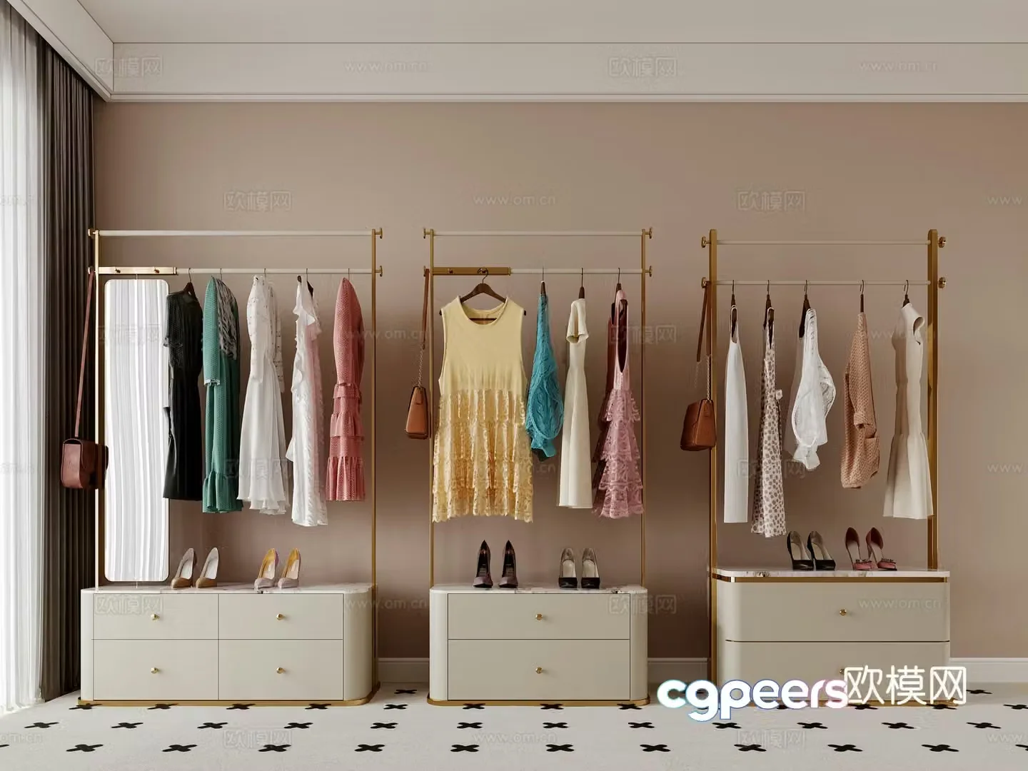 Modern clothes hanger Floor-standing clothes hanger Finished clothes hanger Storage cabinet integrated clothes hanger Clothes hanger 3d model