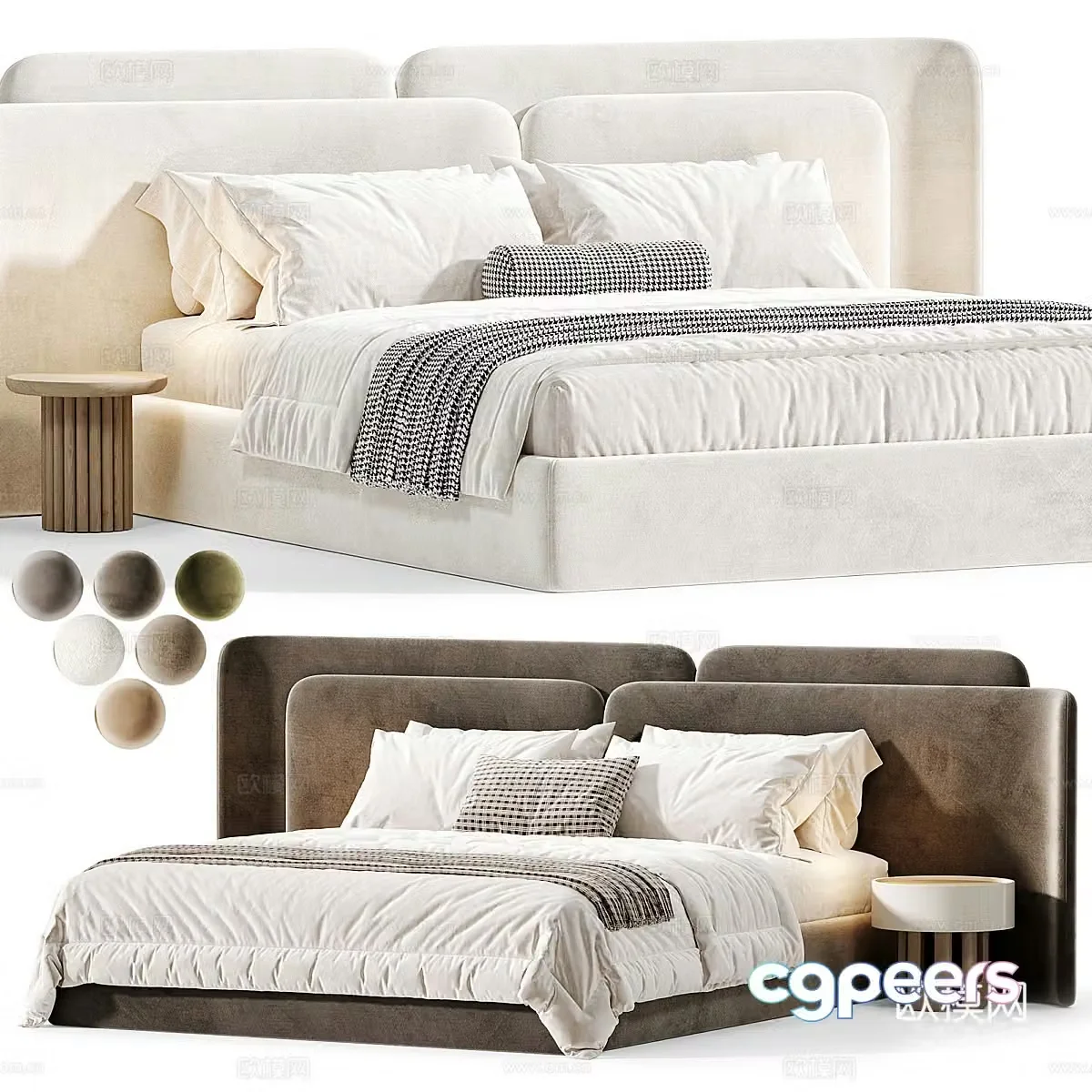 Modern cream style fabric double bed 3d model