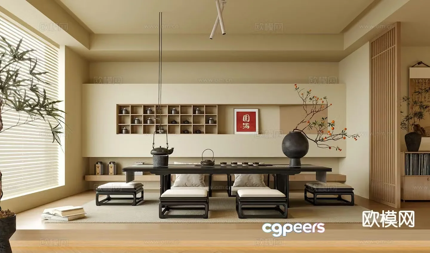 New Chinese Tea Room Tatami Tea Room 3D Model