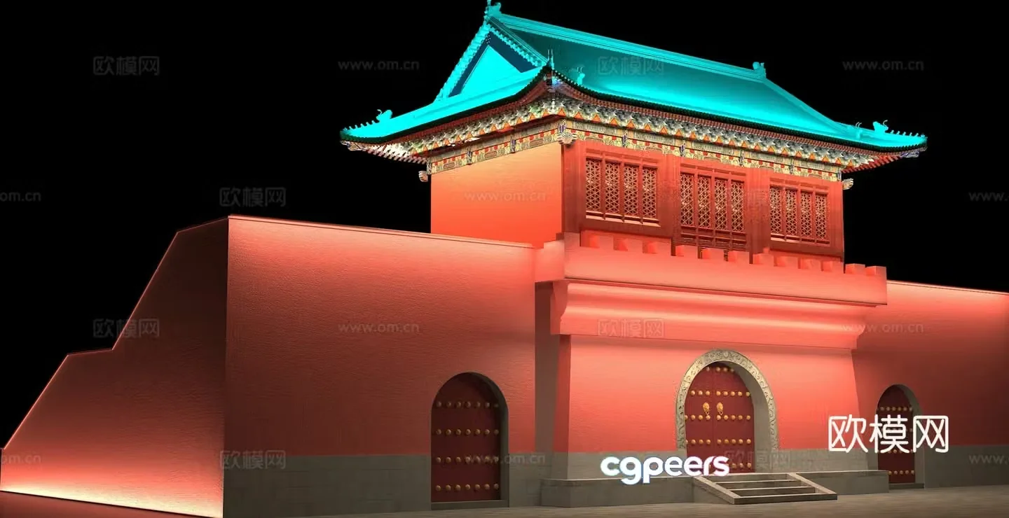 Chinese style gate temple temple ancient city gate ancient city wall 3D model