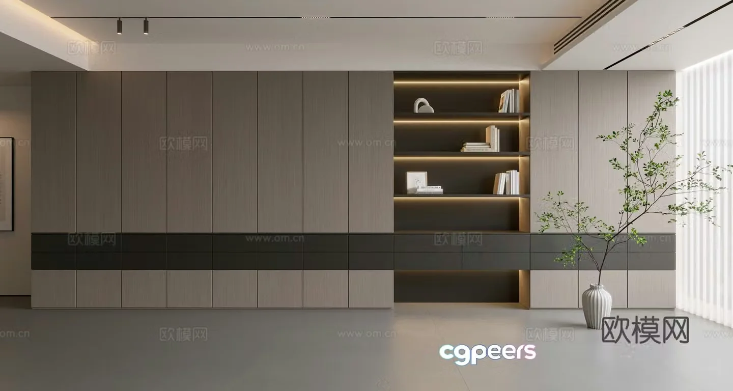 Modern simple sofa background wall modern ornament balcony cabinet living room cabinet wood veneer background wall 3d model