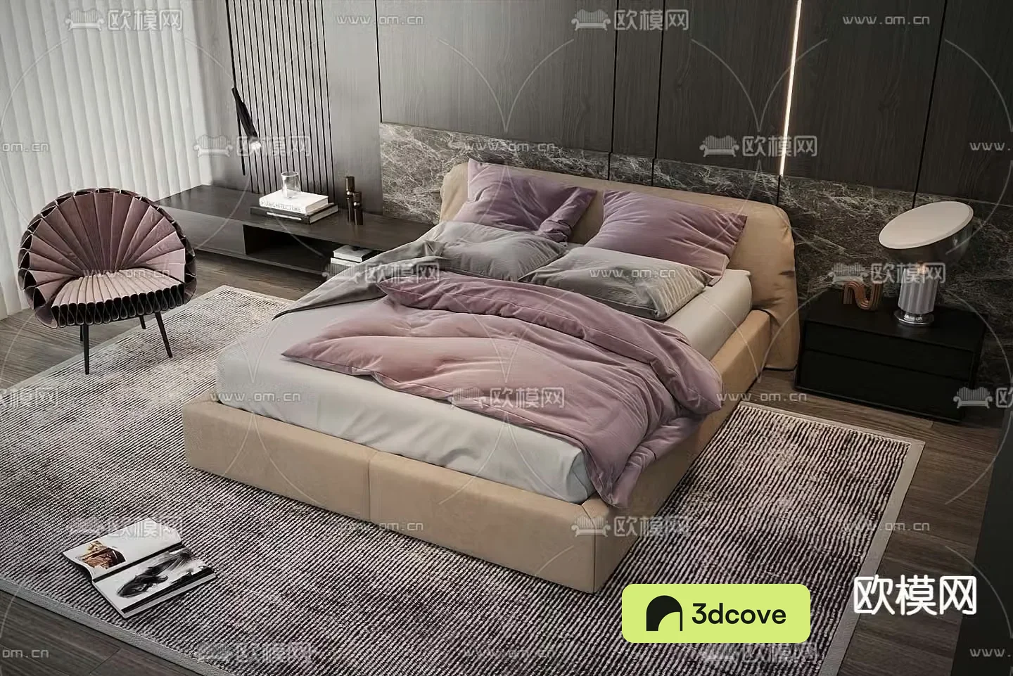 Modern double bed leather bed