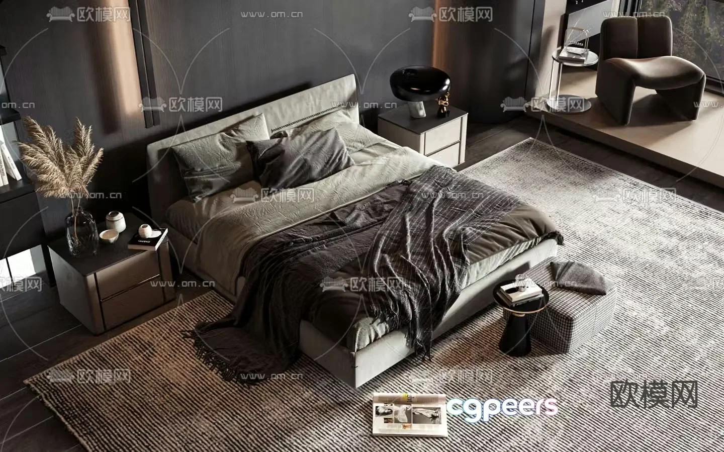 Italian double bed 3d model