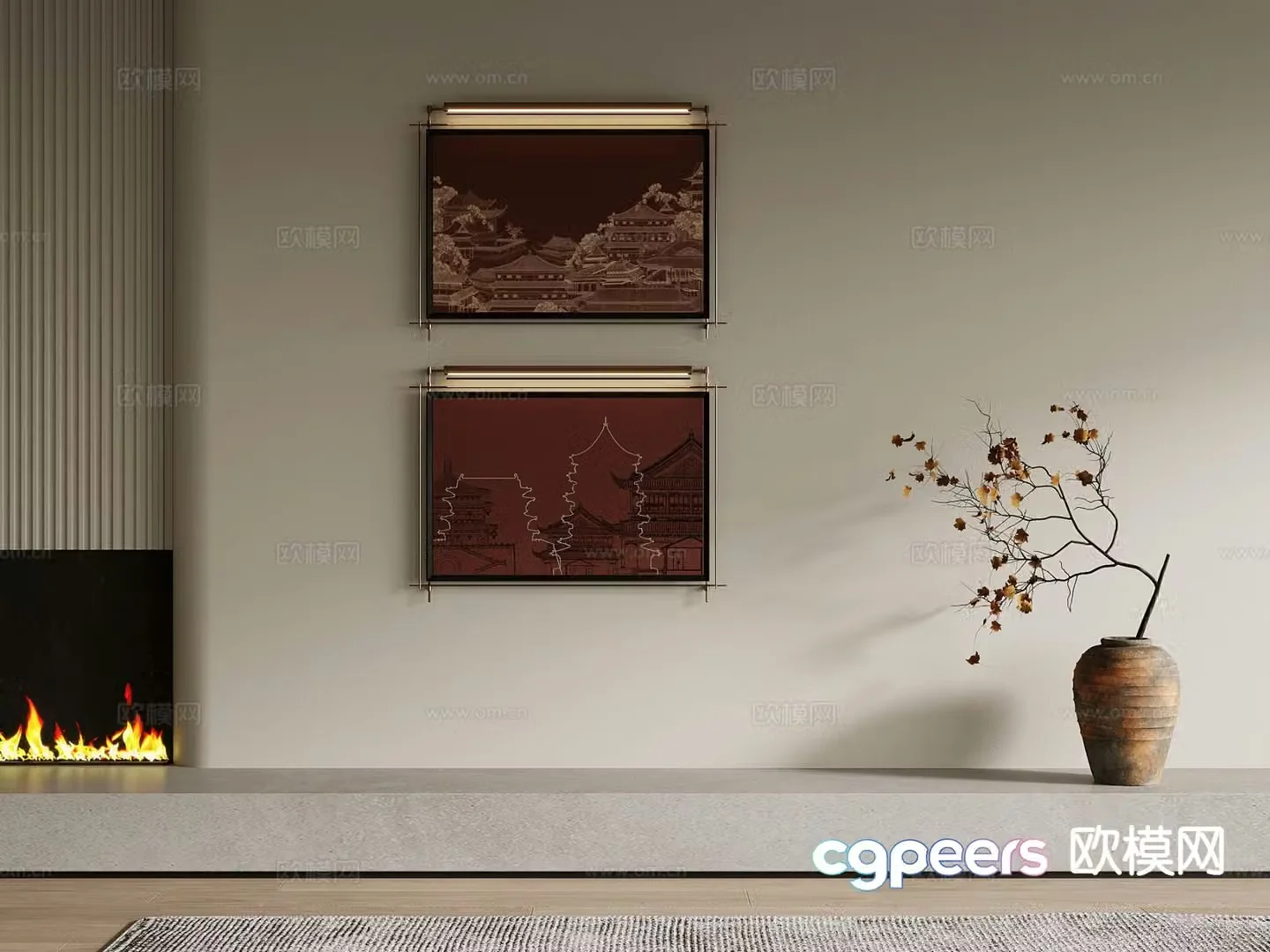 New Chinese style decorative painting hanging painting architectural painting 3d model