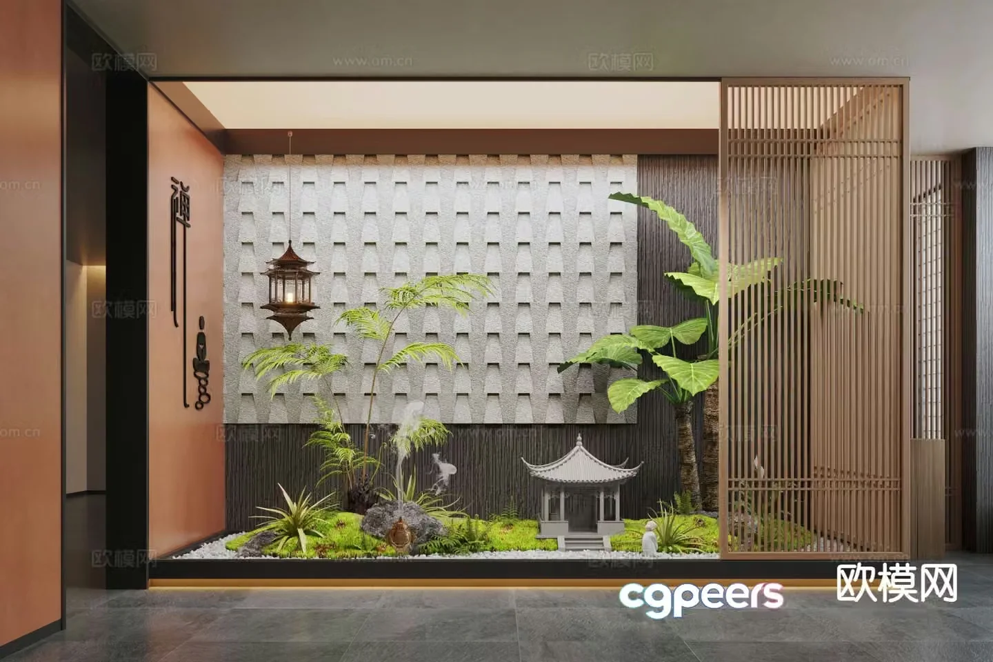 New Chinese style moss landscape landscape sketch indoor landscaping 3d model