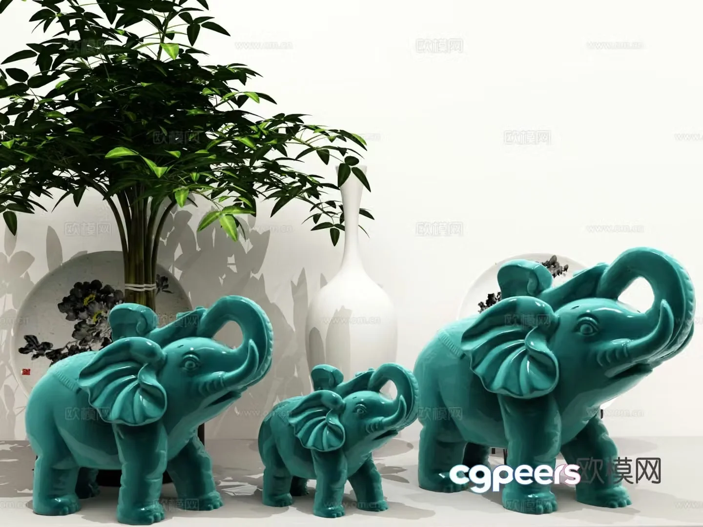 New Chinese style elephant ornaments ceramic animal ornaments 3d model