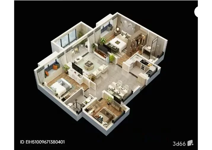 A 3D Floor Plan Of A House 3D Model – 1899 – VRAY Render