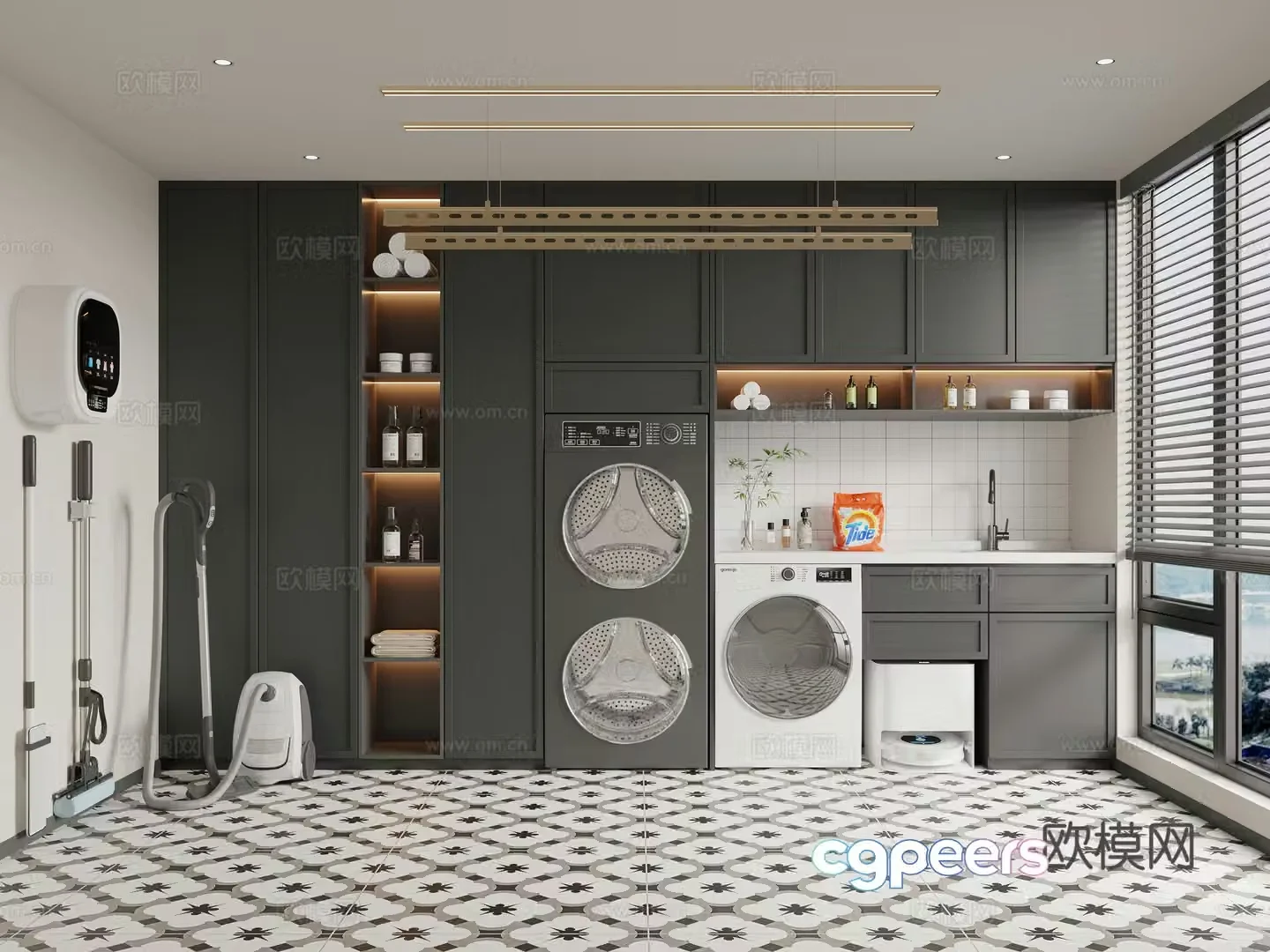 French balcony laundry room 3d model