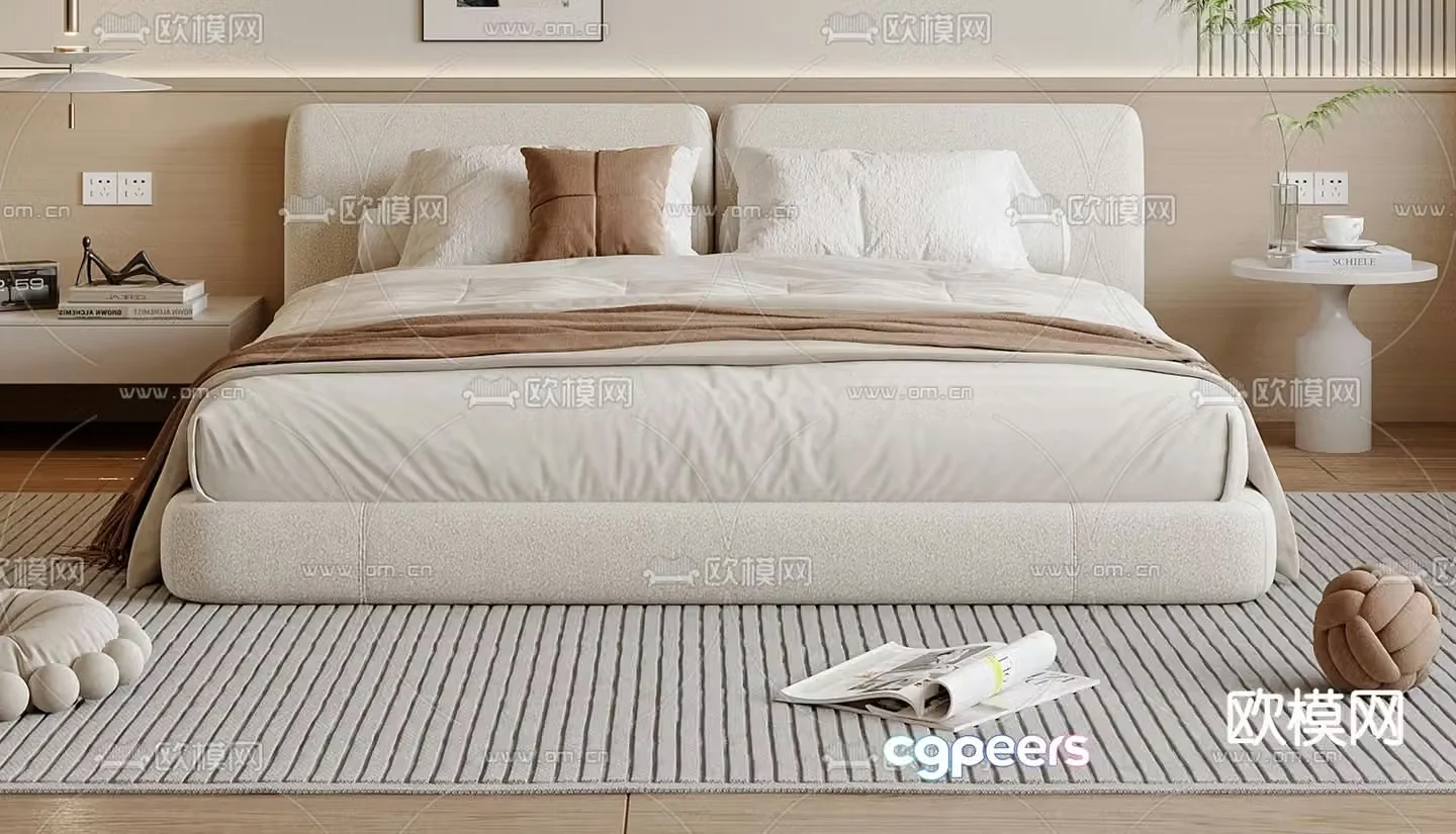Cream style double bed 3d model