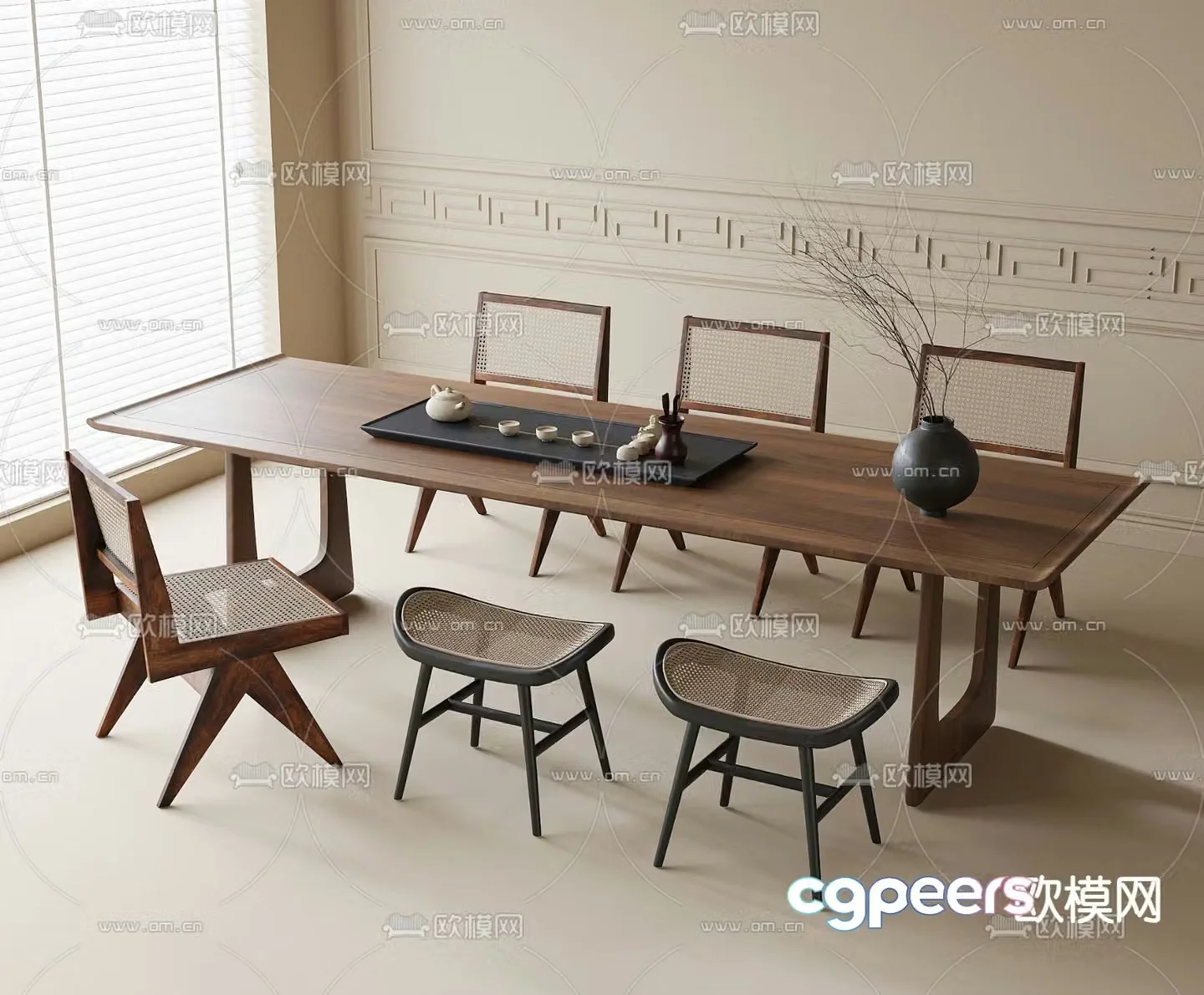 Medieval style tea table and chairs 3d model