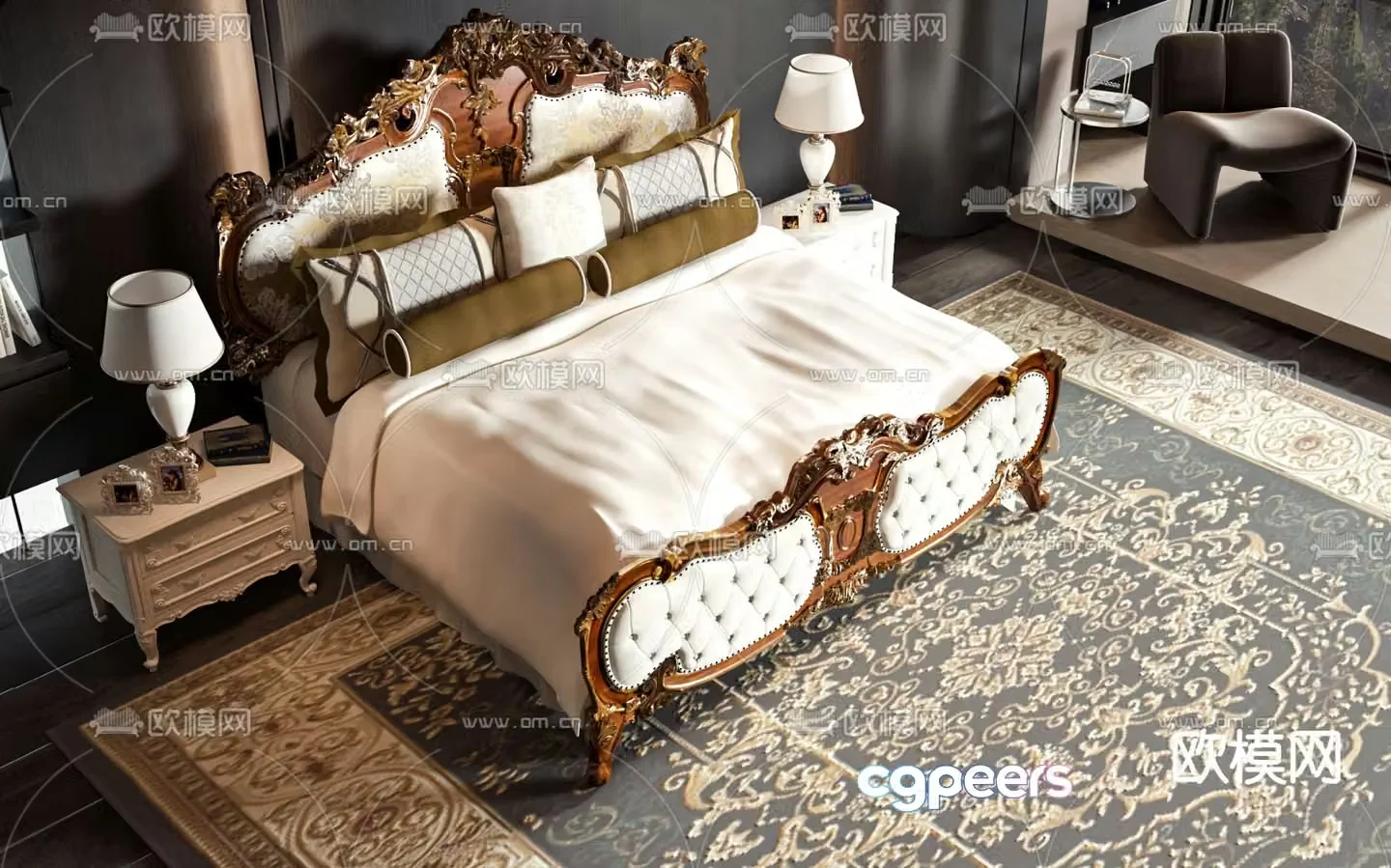 European double bed 3d model