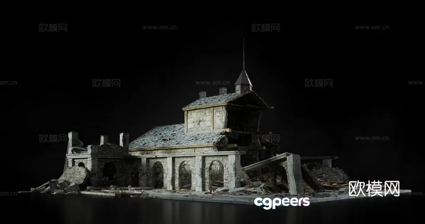 Destroyed Church Ruins Collapsed Building 3d Model