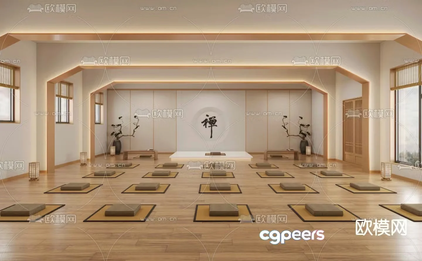 New Chinese style Zen room Zen room training classroom 3D model