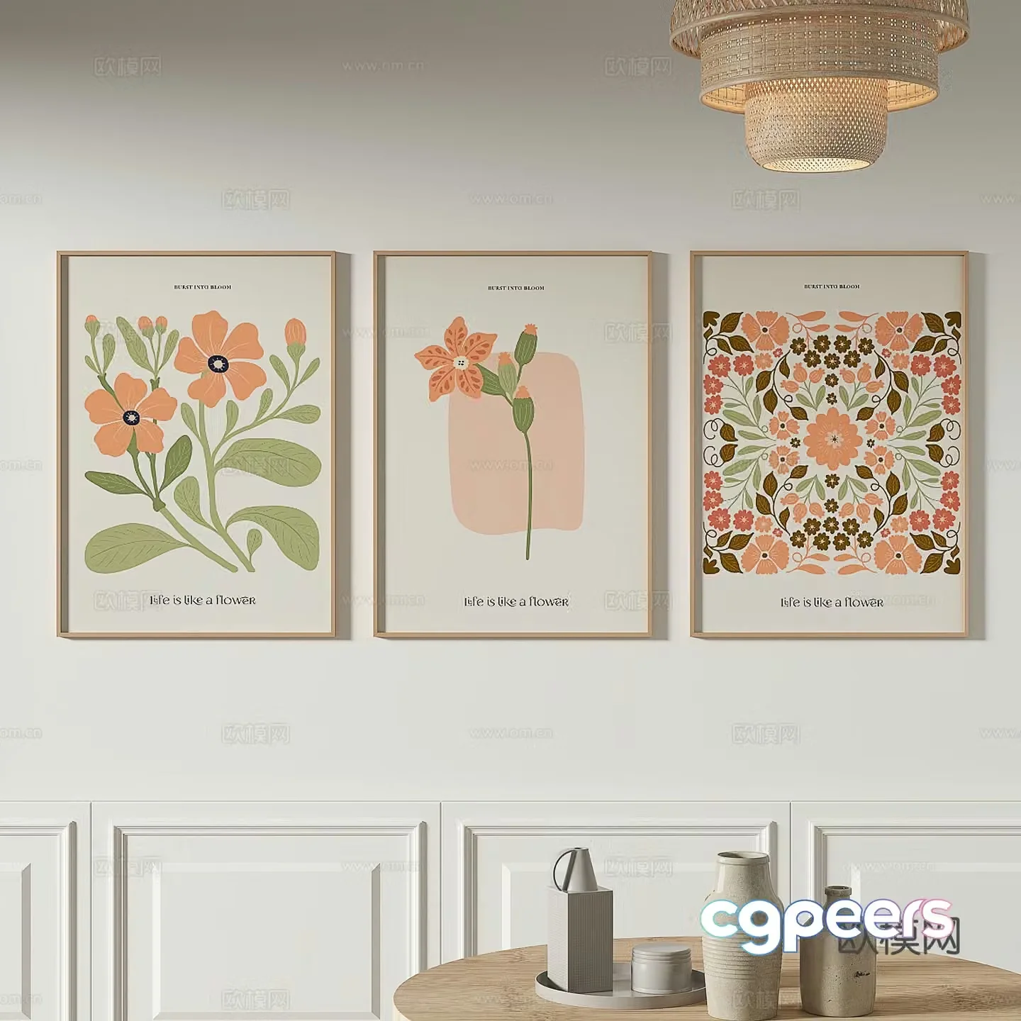 Modern flower painting decorative painting 3d model